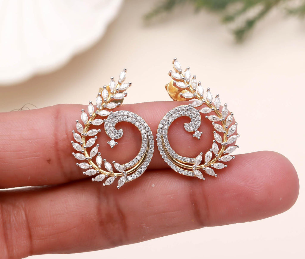 Sterling Silver Yellow Gold-Plated Round Moissanite Drop Dangle Earring for Women Statement Jewellery