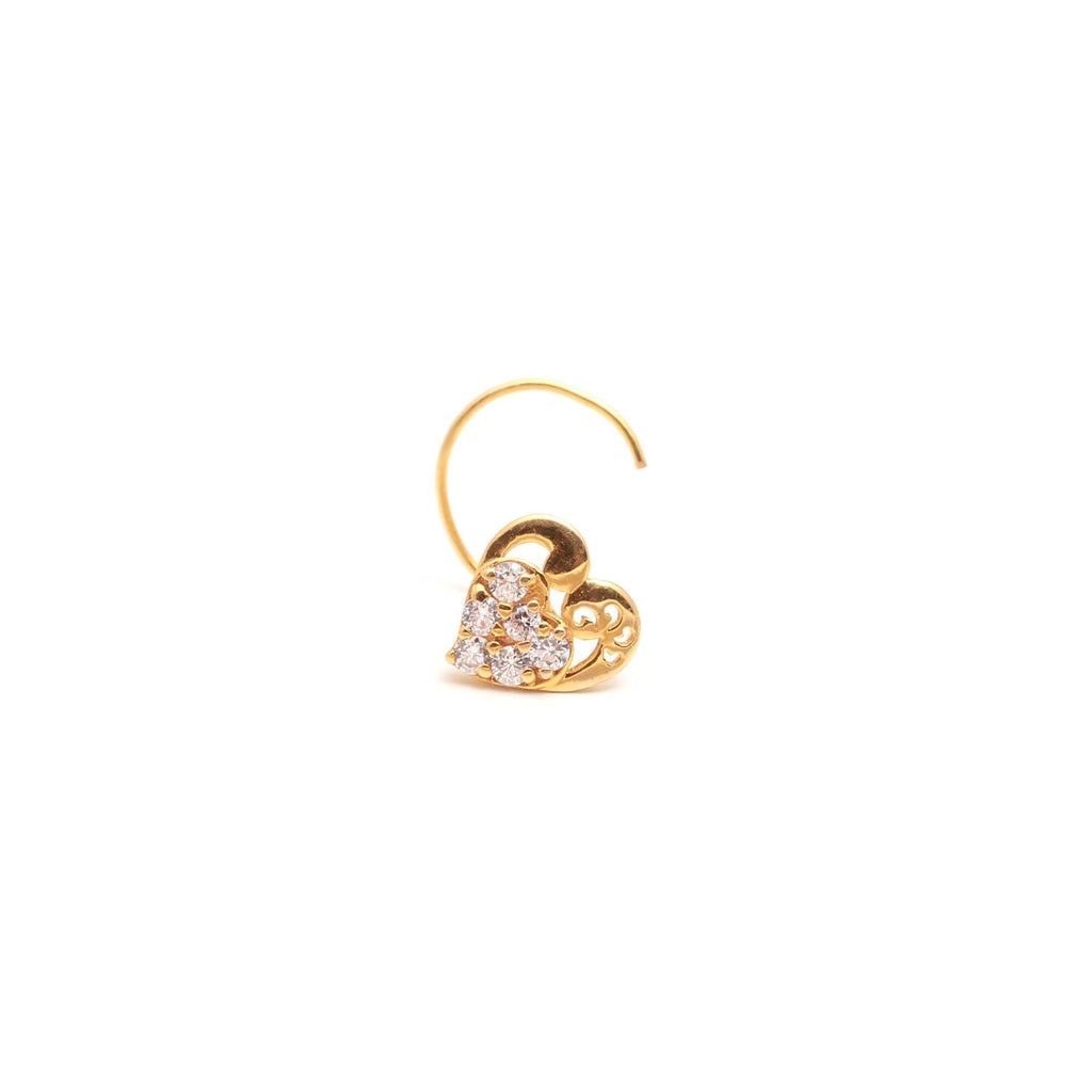 18K Gold Round CZ Nose Stud – Classic Tiny Heart Shape Gold Nose Jewelry