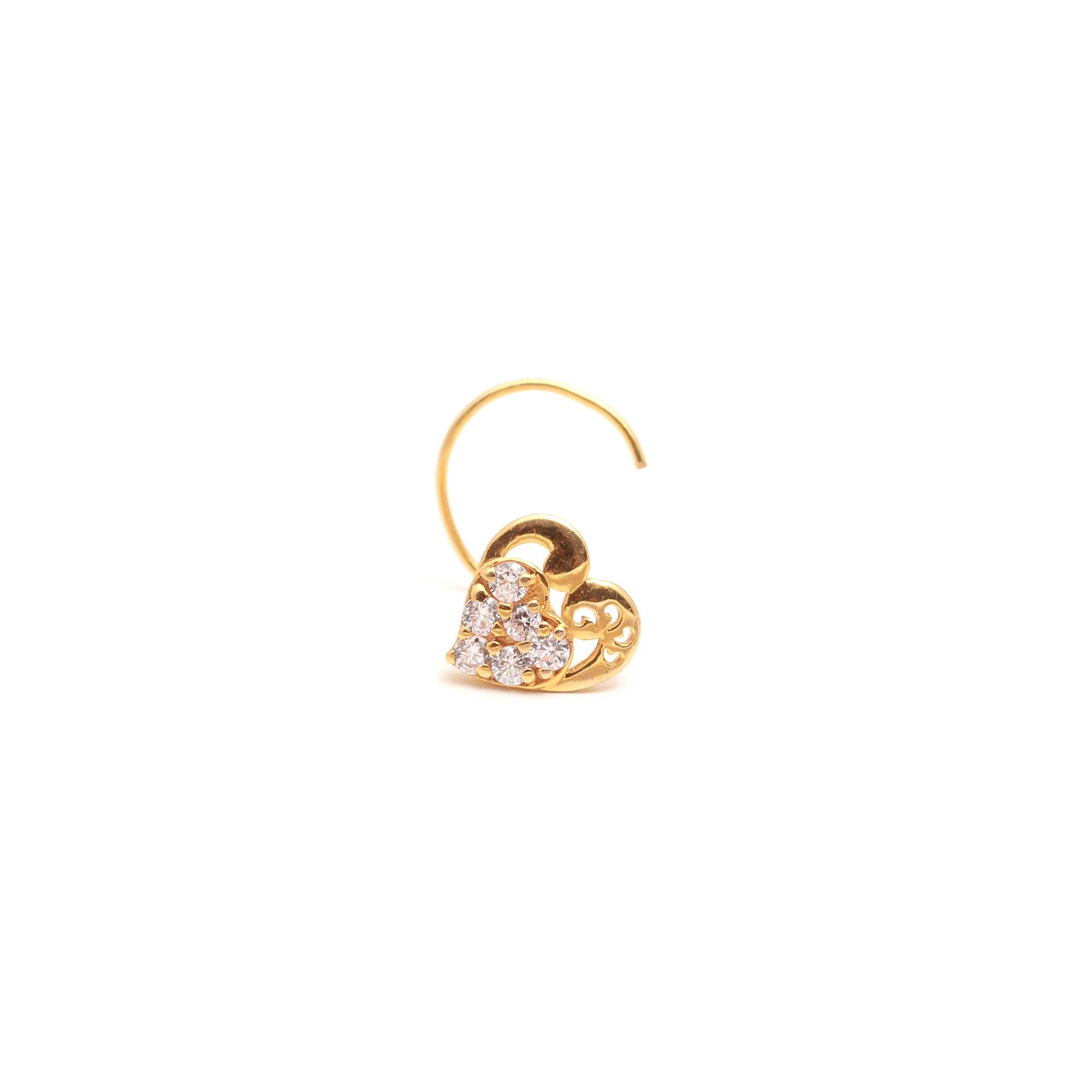 18K Gold Round CZ Nose Stud – Classic Tiny Heart Shape Gold Nose Jewelry