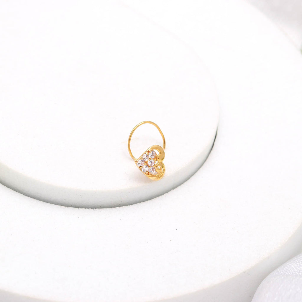 18K Gold Round CZ Nose Stud – Classic Tiny Heart Shape Gold Nose Jewelry