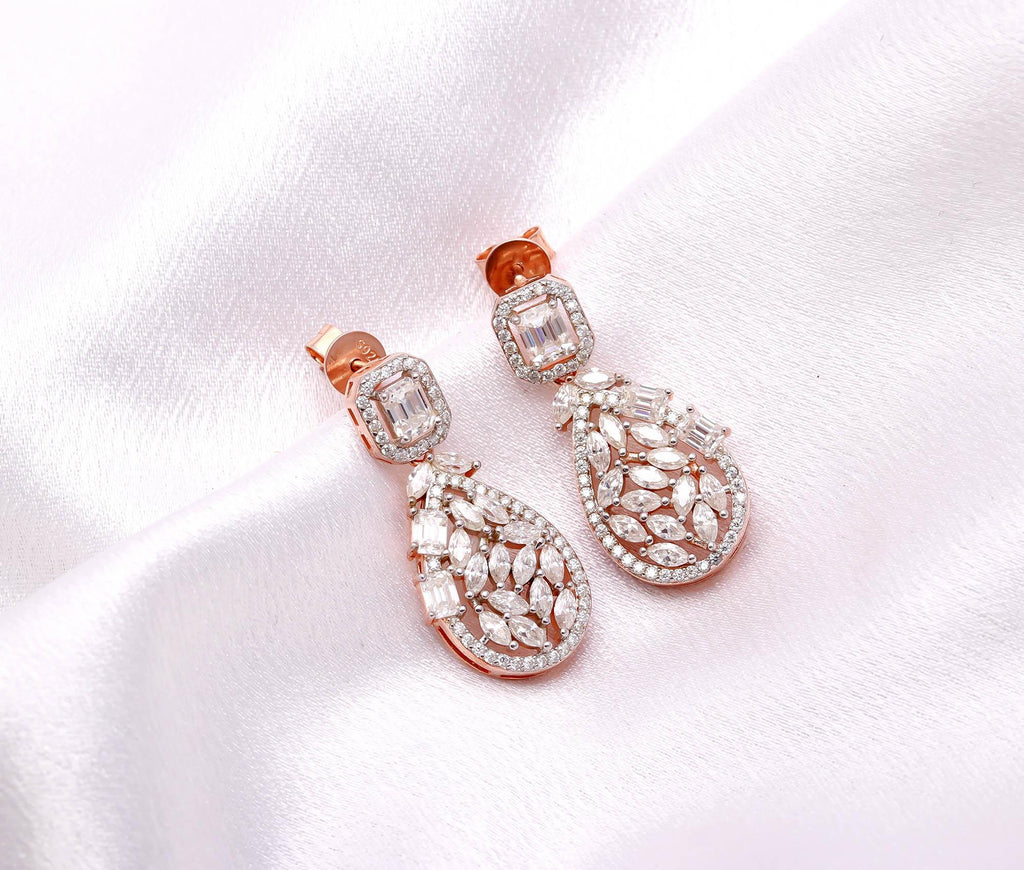 Women’s Round Moissanite Drop & Dangle Earring in Sterling Silver Party Wear Jewellery