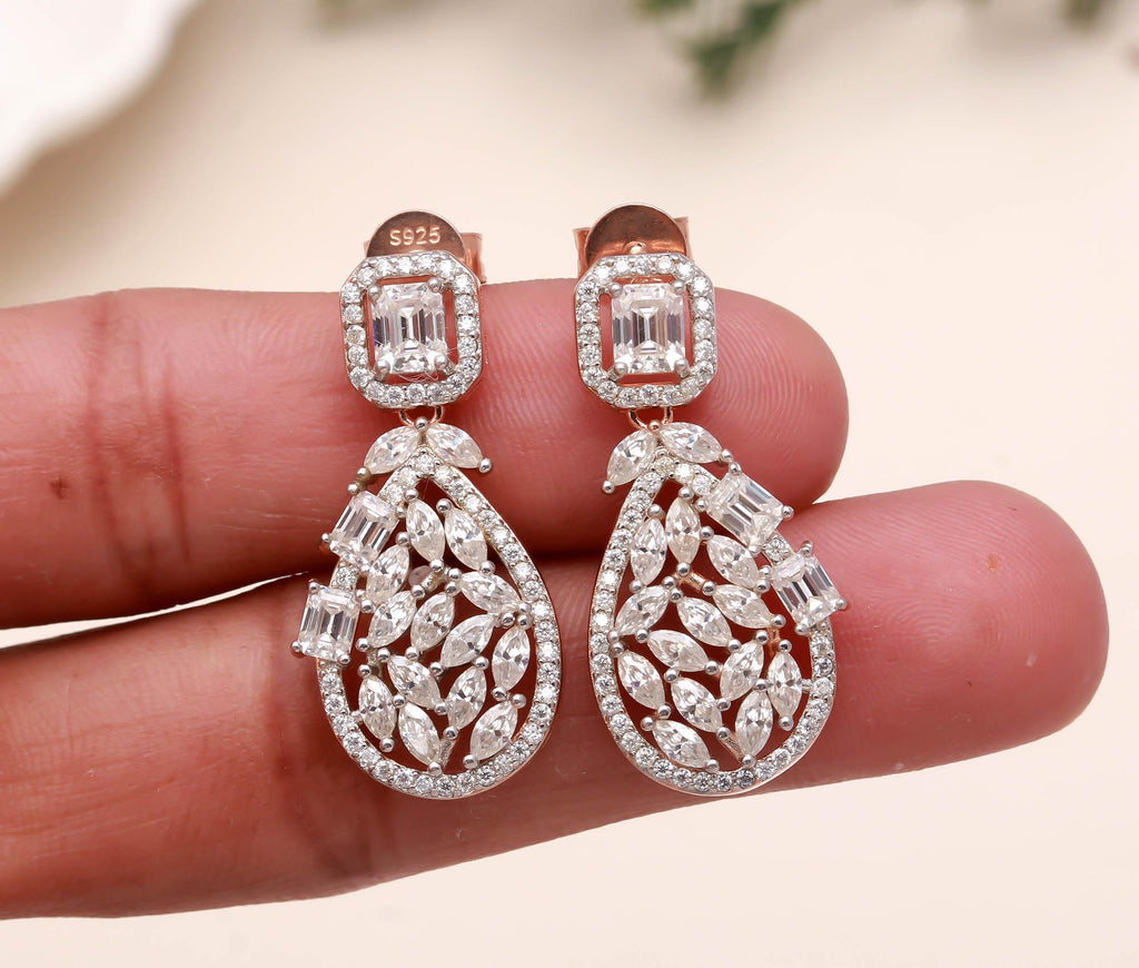Women’s Round Moissanite Drop & Dangle Earring in Sterling Silver Party Wear Jewellery