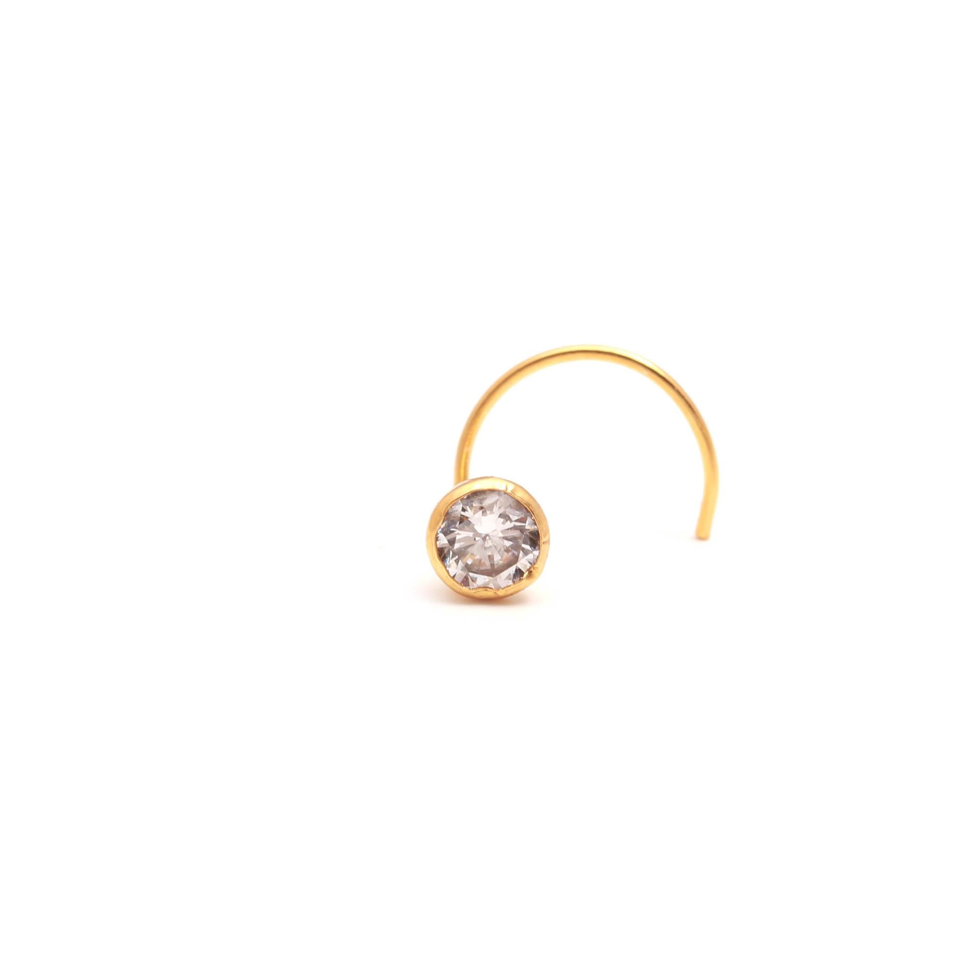 18K Gold Round CZ Nose Stud – Elegant Gold Nose Piercing Jewelry