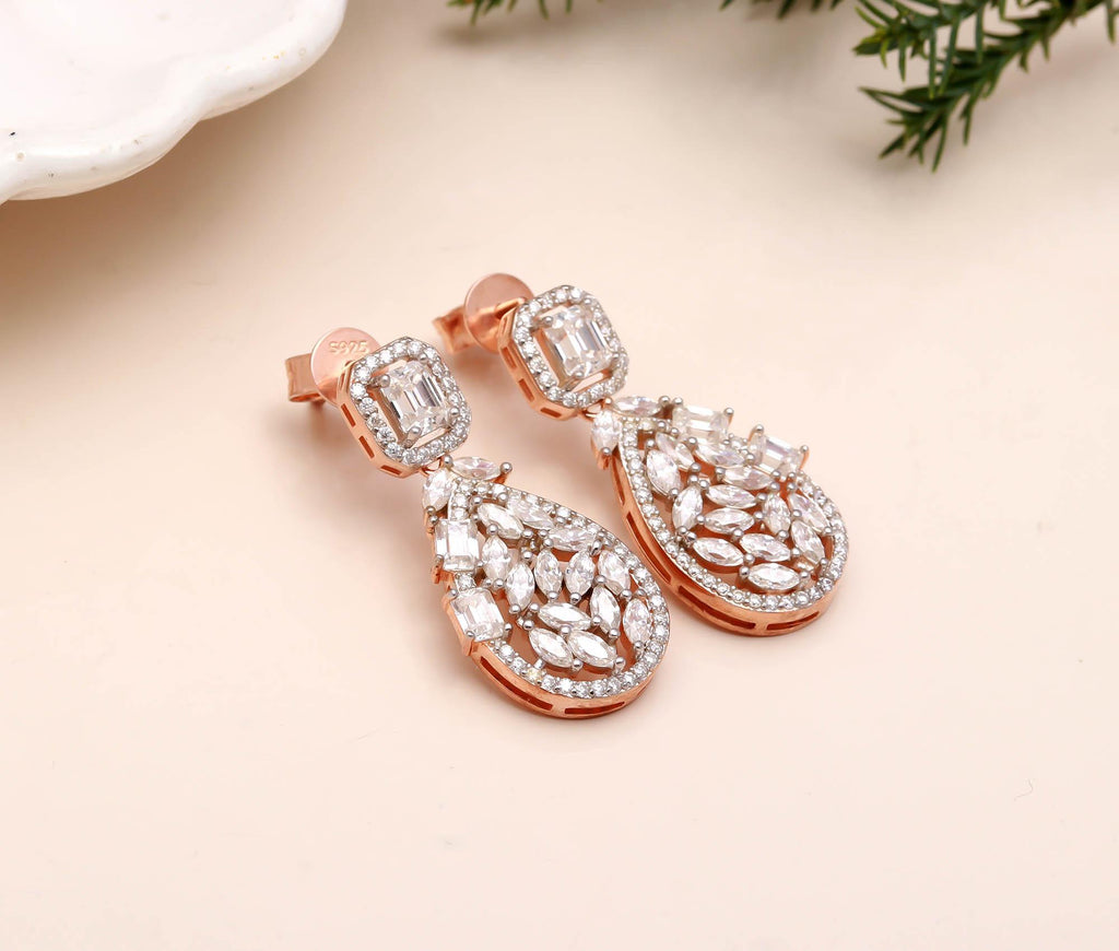 Women’s Round Moissanite Drop & Dangle Earring in Sterling Silver Party Wear Jewellery