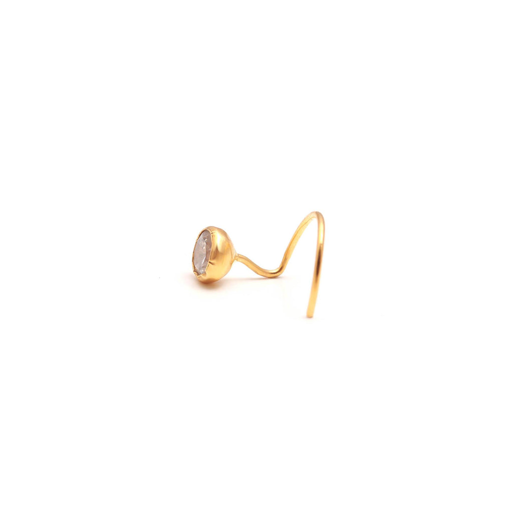 18K Gold Round CZ Nose Stud – Elegant Gold Nose Piercing Jewelry