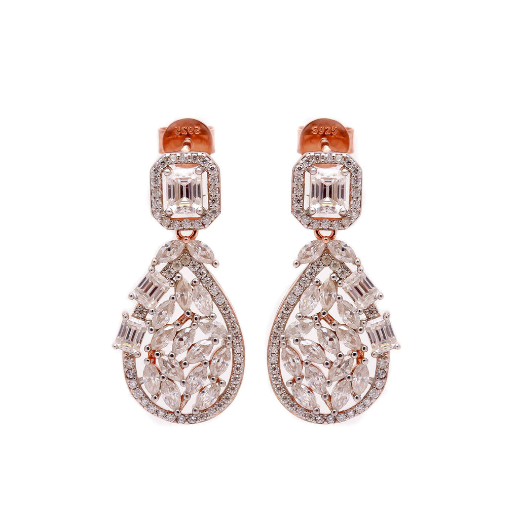 Women’s Round Moissanite Drop & Dangle Earring in Sterling Silver Party Wear Jewellery