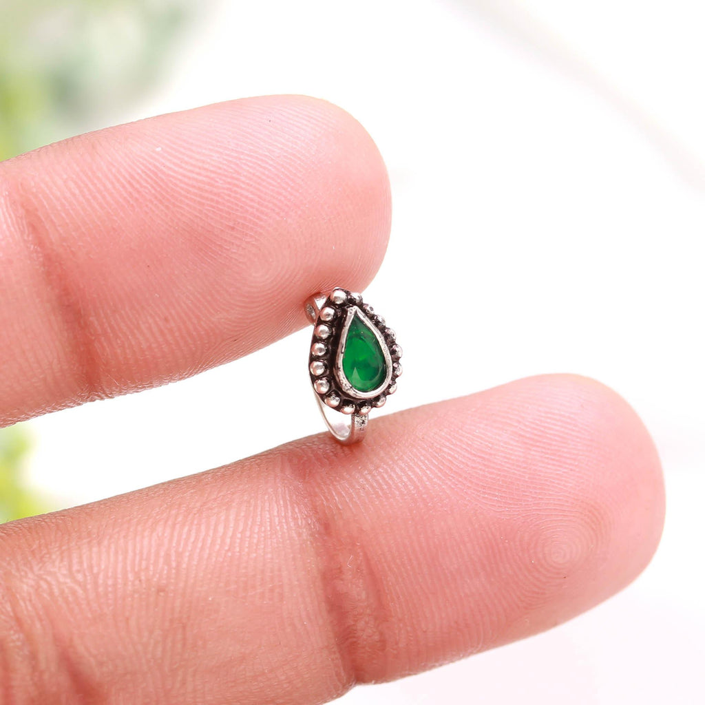 Vintage Style Tear Drop CZ Ring – 925 Sterling Silver Oxidised Turkish Design