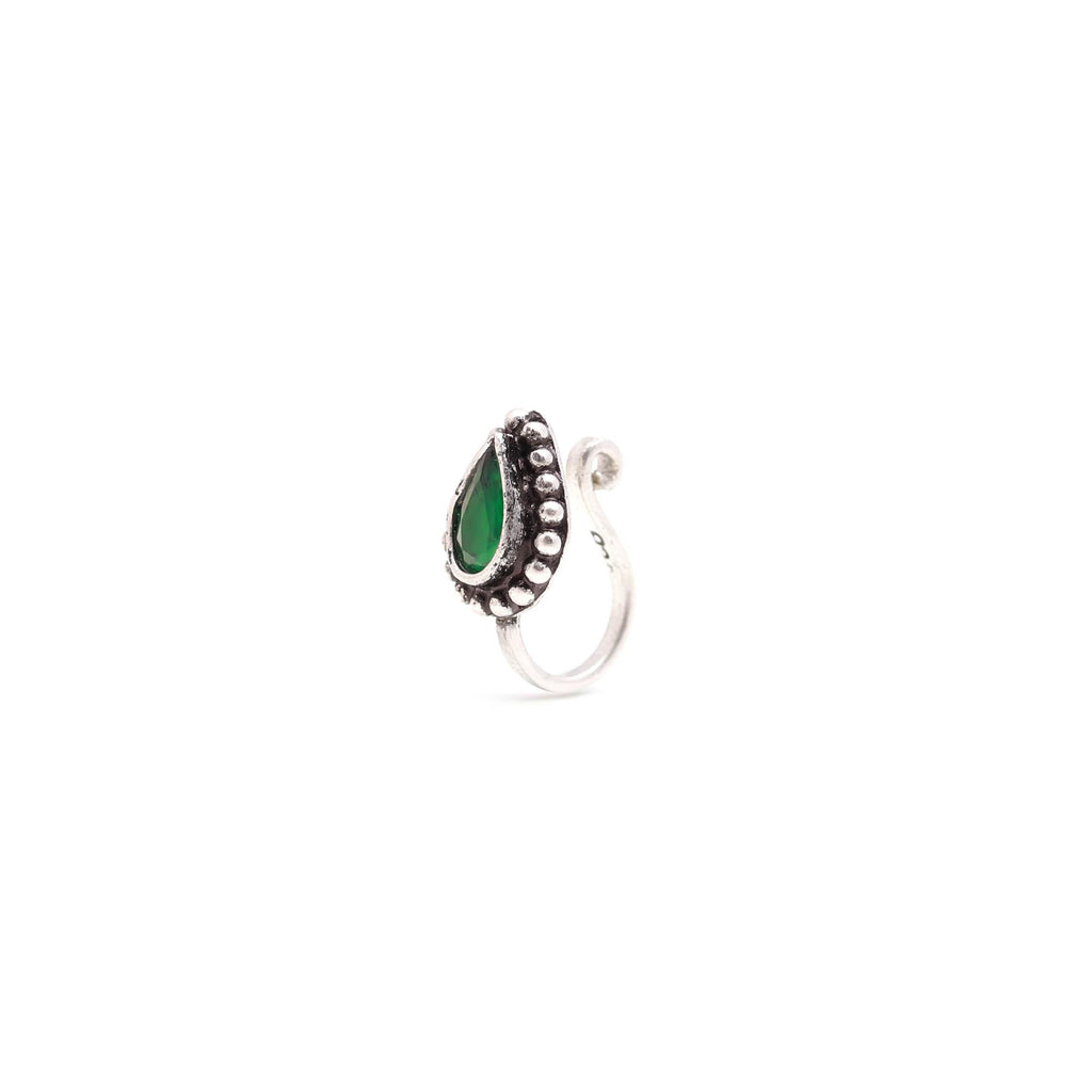 Vintage Style Tear Drop CZ Ring – 925 Sterling Silver Oxidised Turkish Design