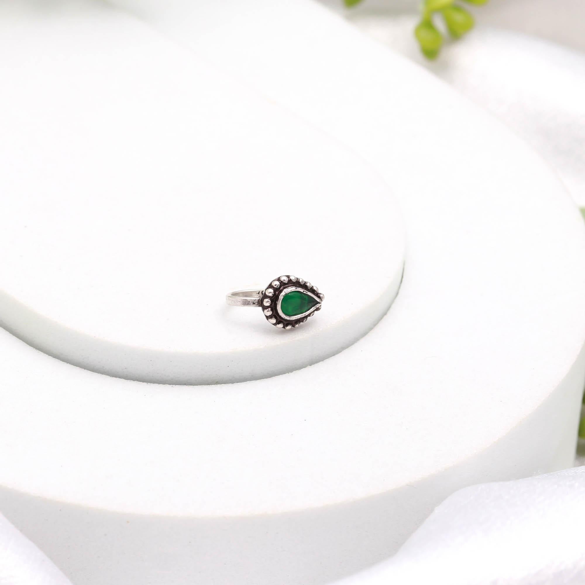 Vintage Style Tear Drop CZ Ring – 925 Sterling Silver Oxidised Turkish Design