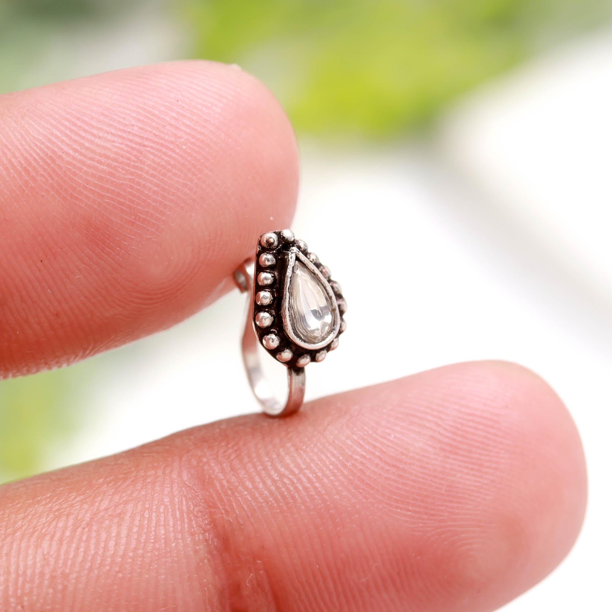Oxidised Turkish Tear Drop CZ Nose Pin – 925 Sterling Silver Nose Stud