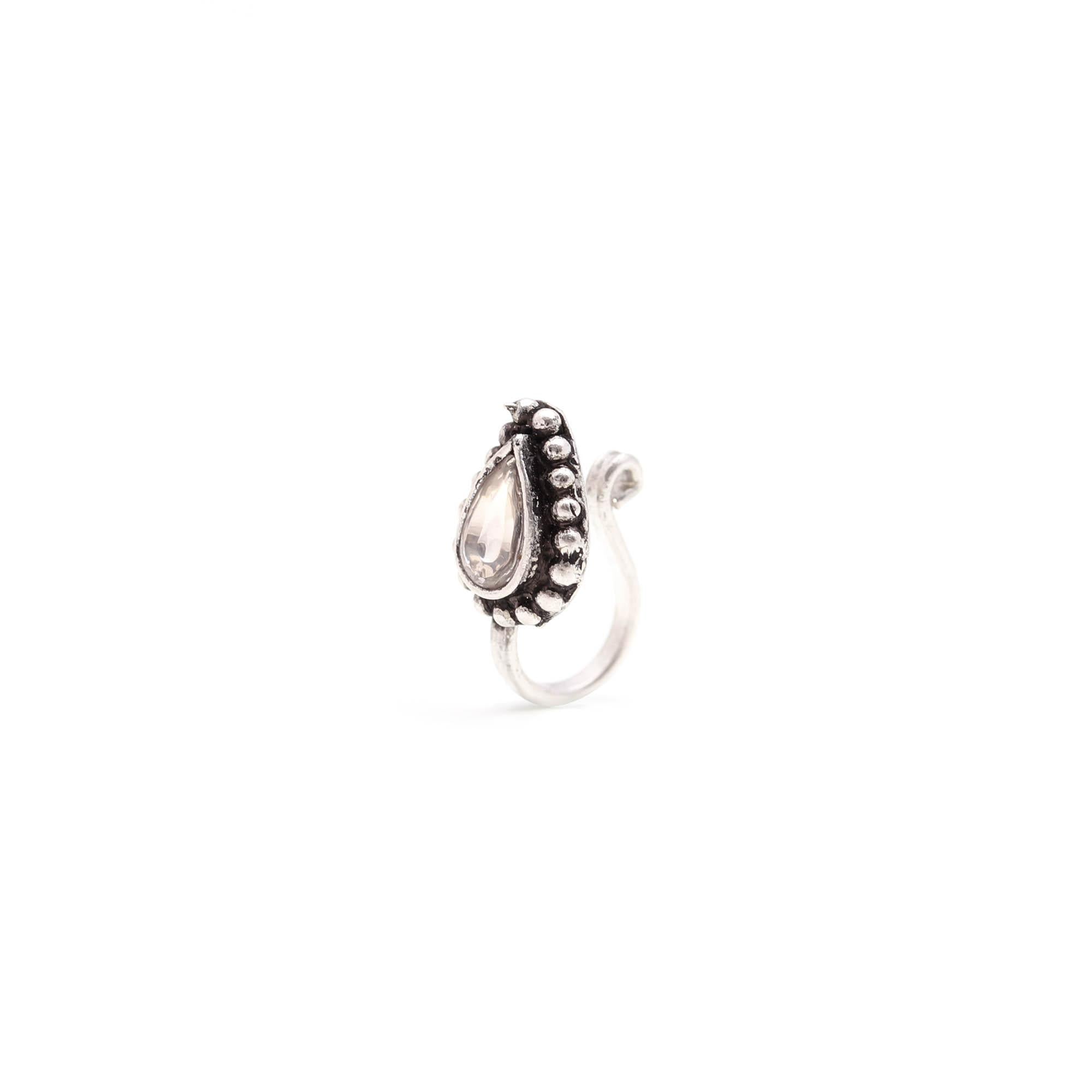 Oxidised Turkish Tear Drop CZ Nose Pin – 925 Sterling Silver Nose Stud