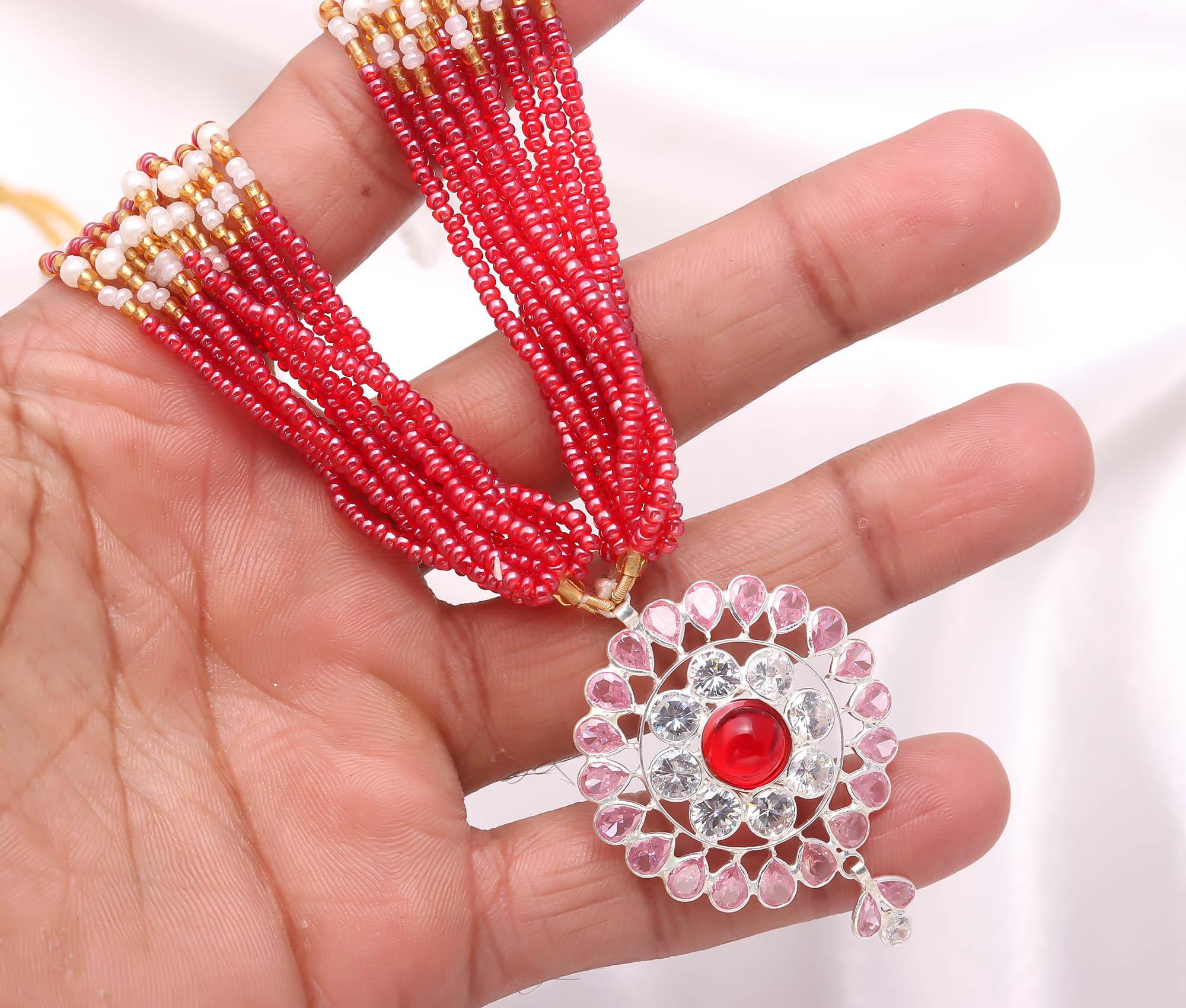 Premium 925 Silver Necklace with Sparkling Round CZ & Rhodium Shine Beads Necklace