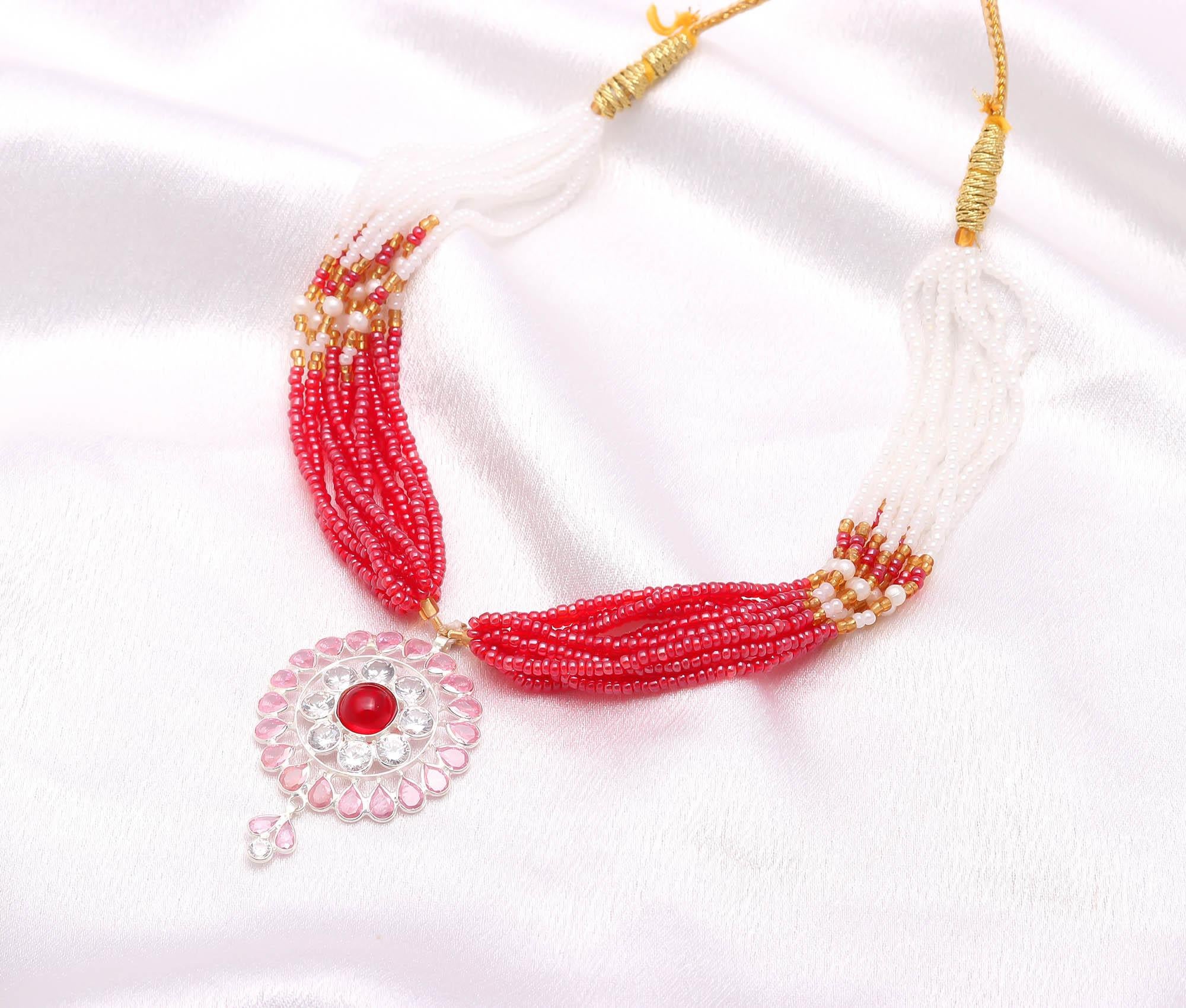 Premium 925 Silver Necklace with Sparkling Round CZ & Rhodium Shine Beads Necklace