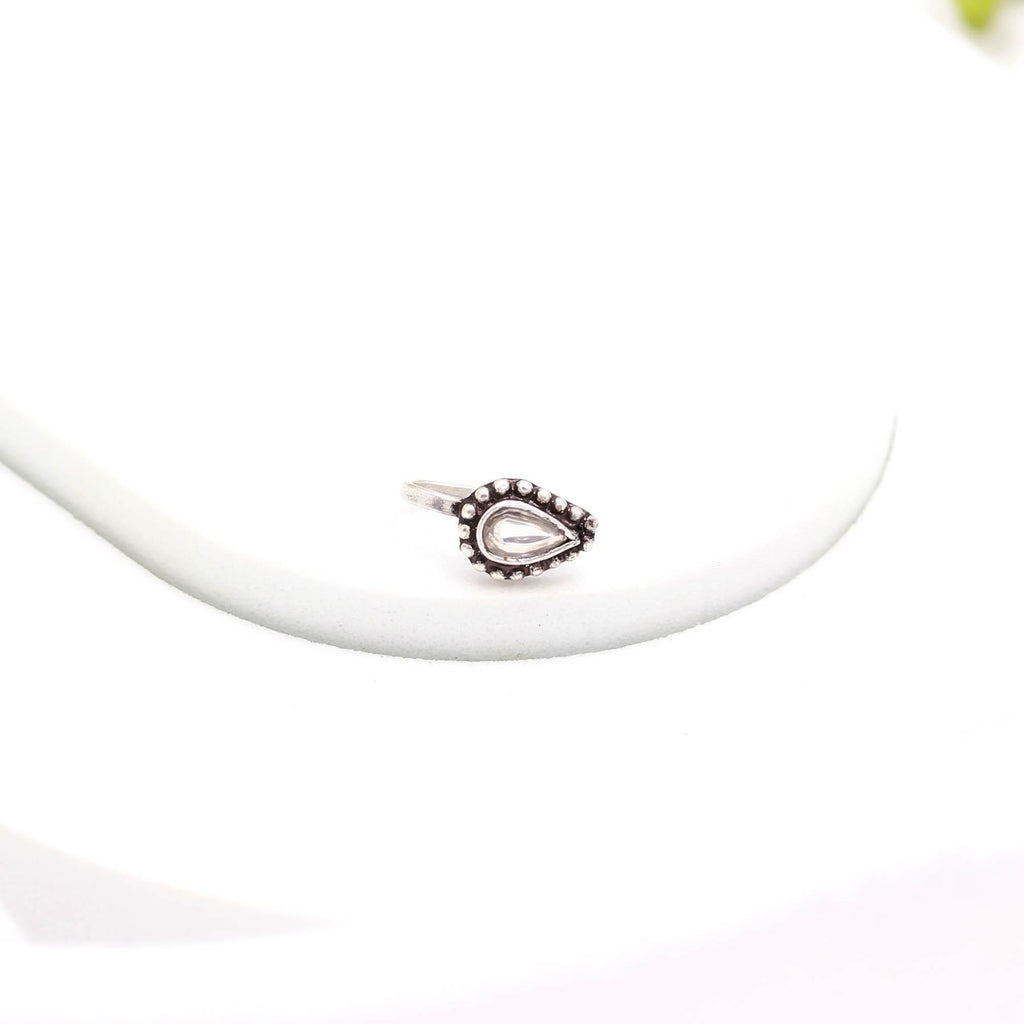 Oxidised Turkish Tear Drop CZ Nose Pin – 925 Sterling Silver Nose Stud