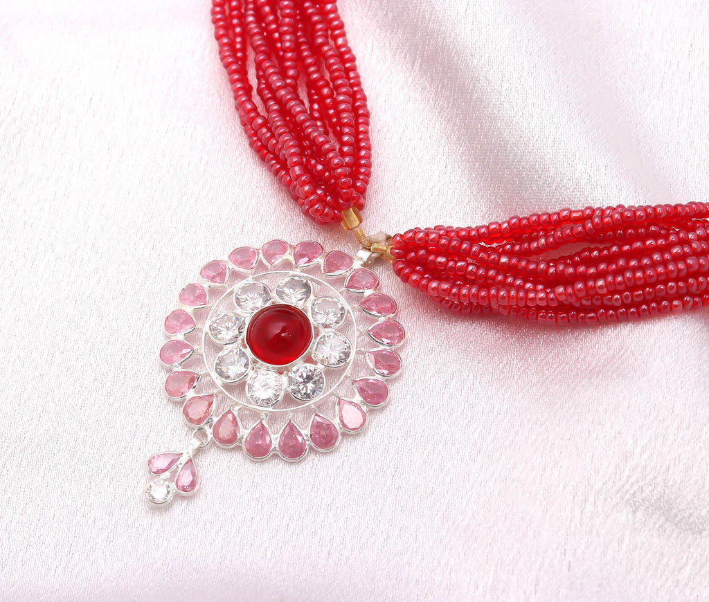 Premium 925 Silver Necklace with Sparkling Round CZ & Rhodium Shine Beads Necklace