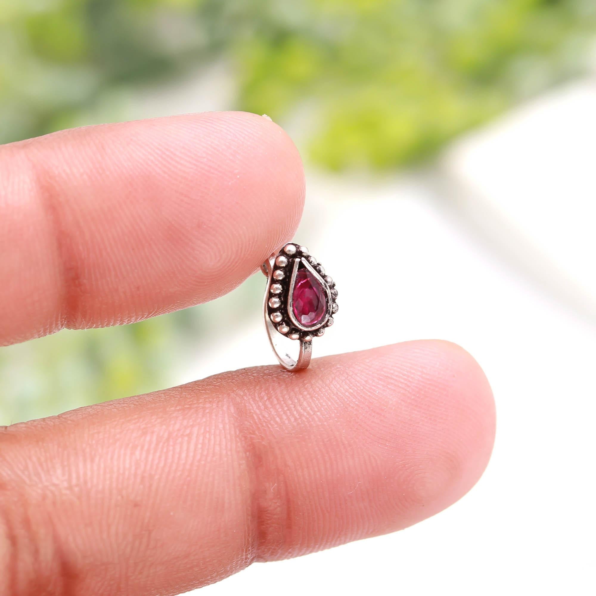 Tear Drop CZ Nose Pin – 925 Sterling Silver Oxidised Turkish Style