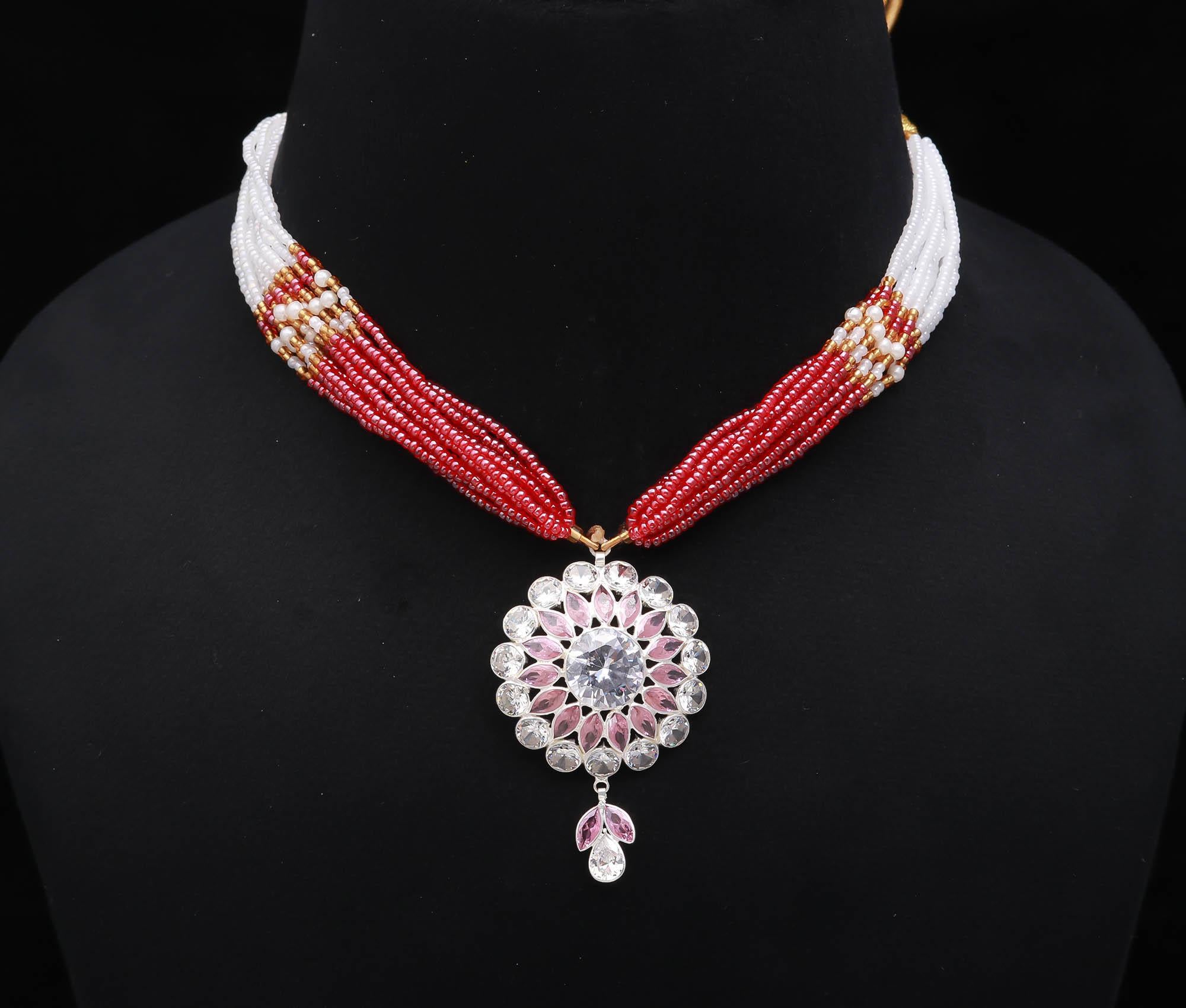 Elegant CZ Stone Necklace in 925 Sterling Silver with Brilliant Round Cut Wedding Wear