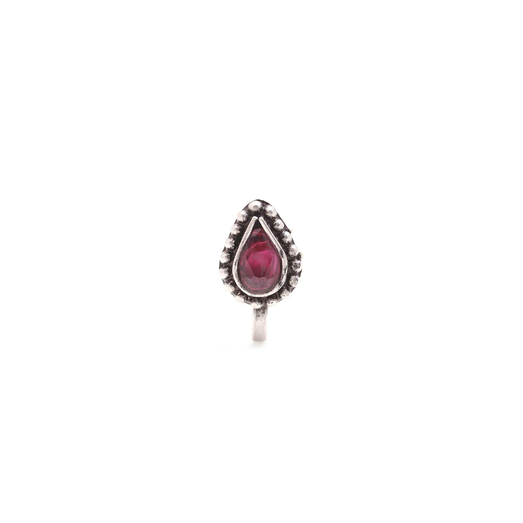 Tear Drop CZ Nose Pin – 925 Sterling Silver Oxidised Turkish Style