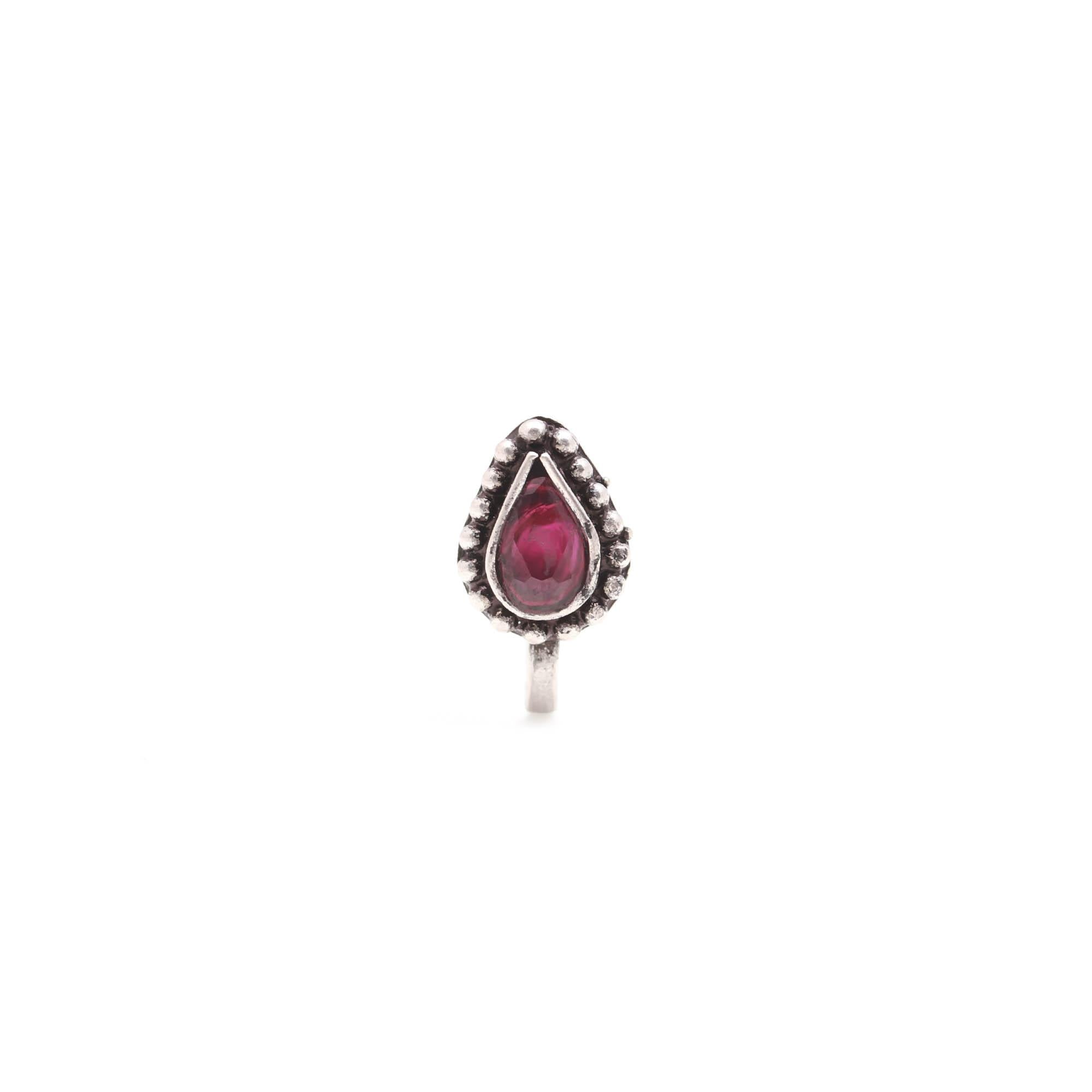 Tear Drop CZ Nose Pin – 925 Sterling Silver Oxidised Turkish Style
