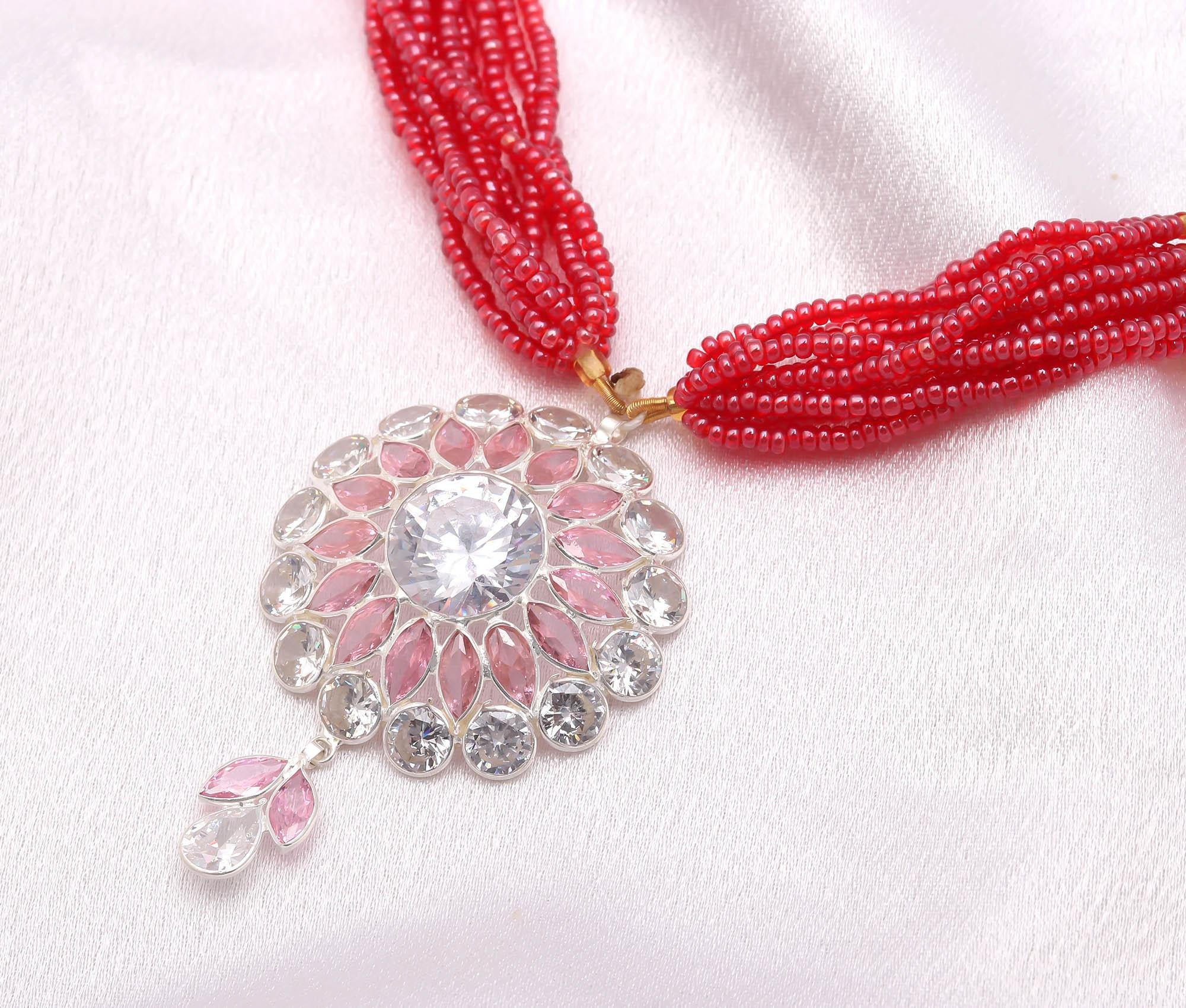 Elegant CZ Stone Necklace in 925 Sterling Silver with Brilliant Round Cut Wedding Wear