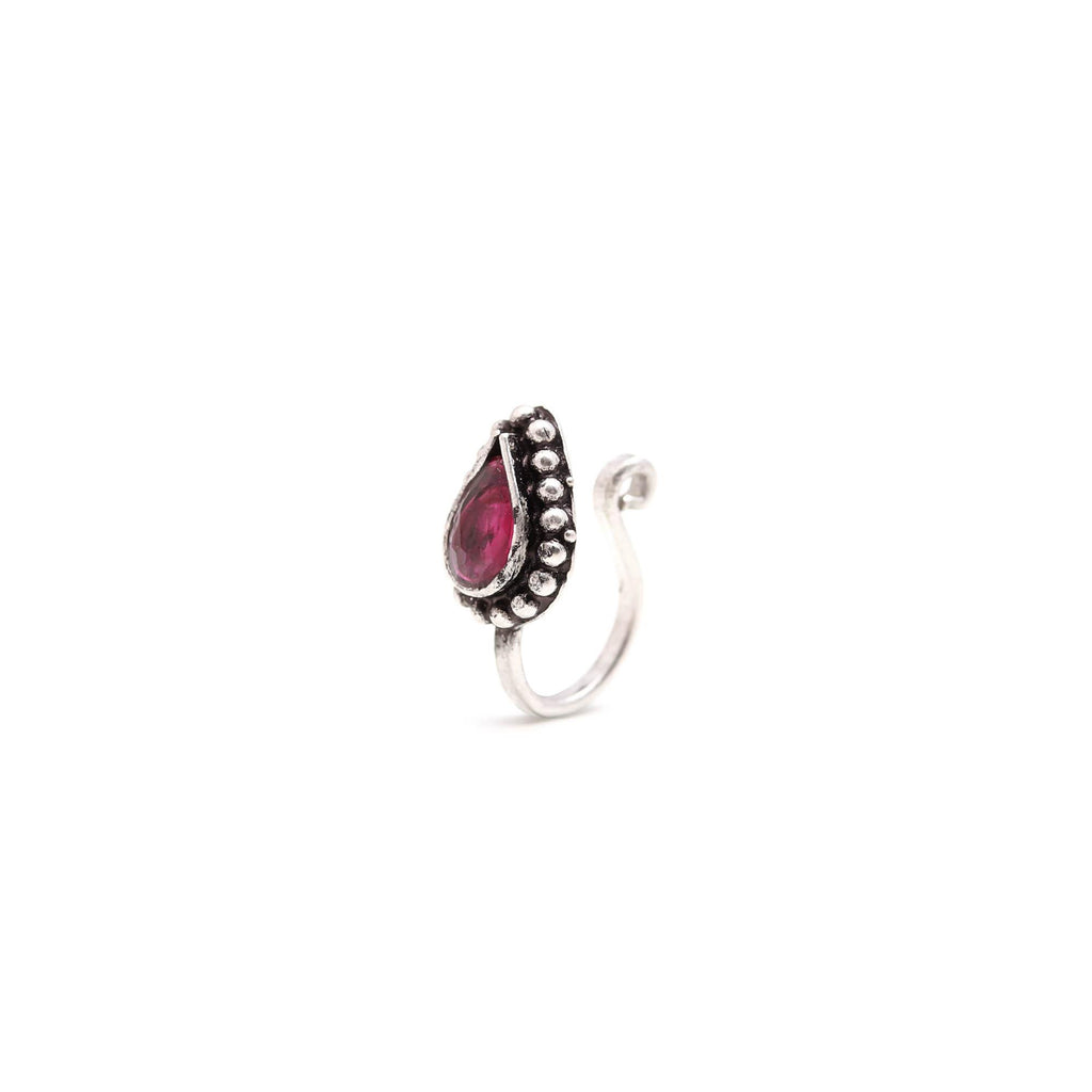 Tear Drop CZ Nose Pin – 925 Sterling Silver Oxidised Turkish Style
