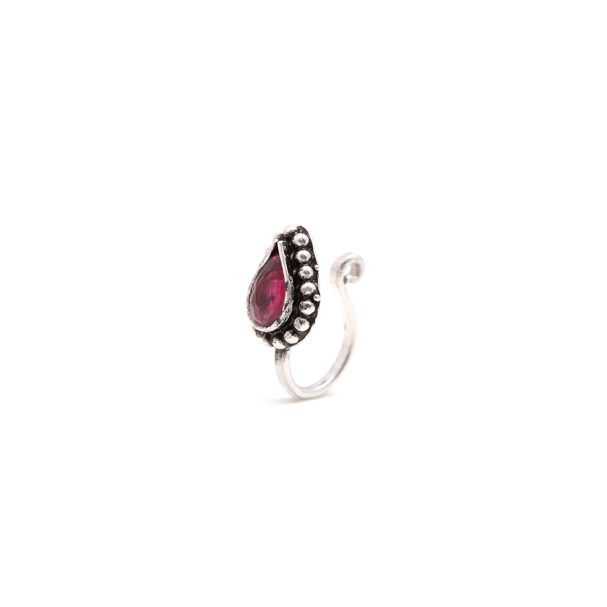 Tear Drop CZ Nose Pin – 925 Sterling Silver Oxidised Turkish Style