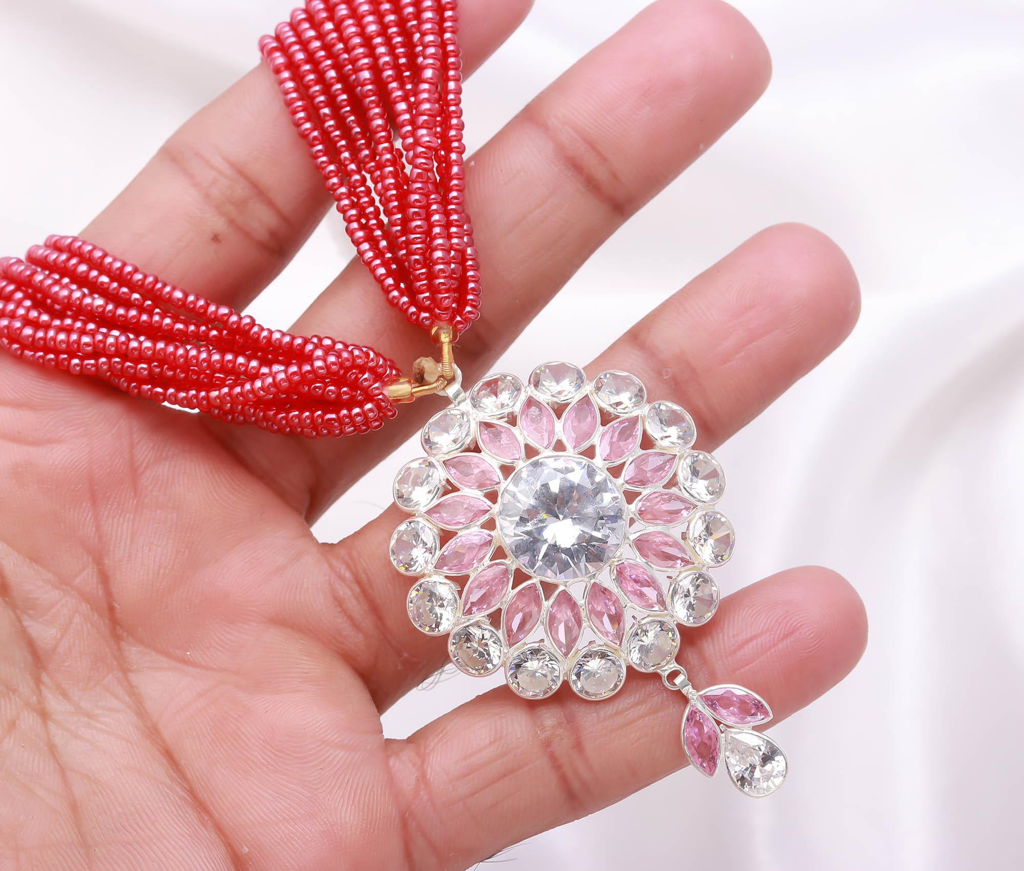 Elegant CZ Stone Necklace in 925 Sterling Silver with Brilliant Round Cut Wedding Wear