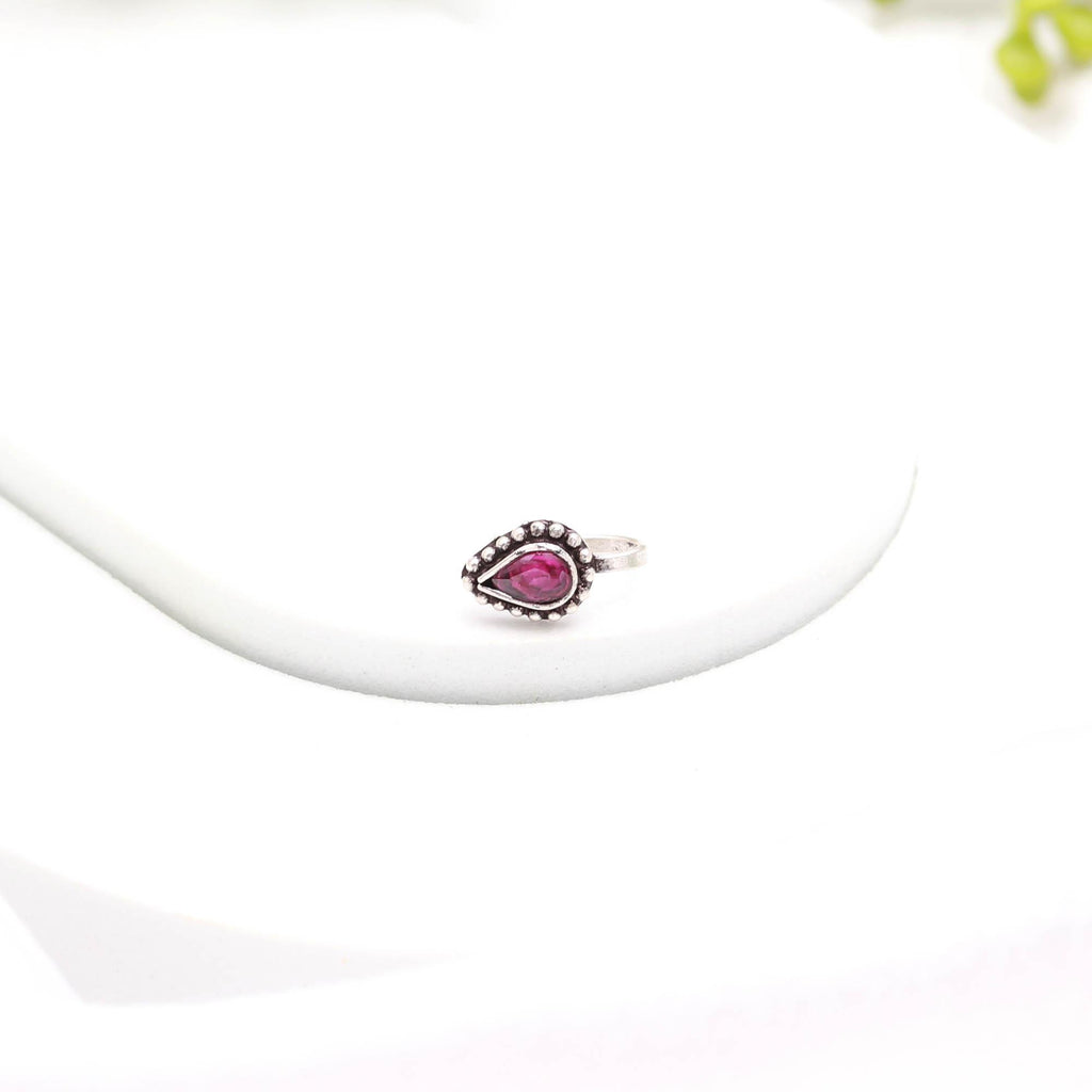 Tear Drop CZ Nose Pin – 925 Sterling Silver Oxidised Turkish Style