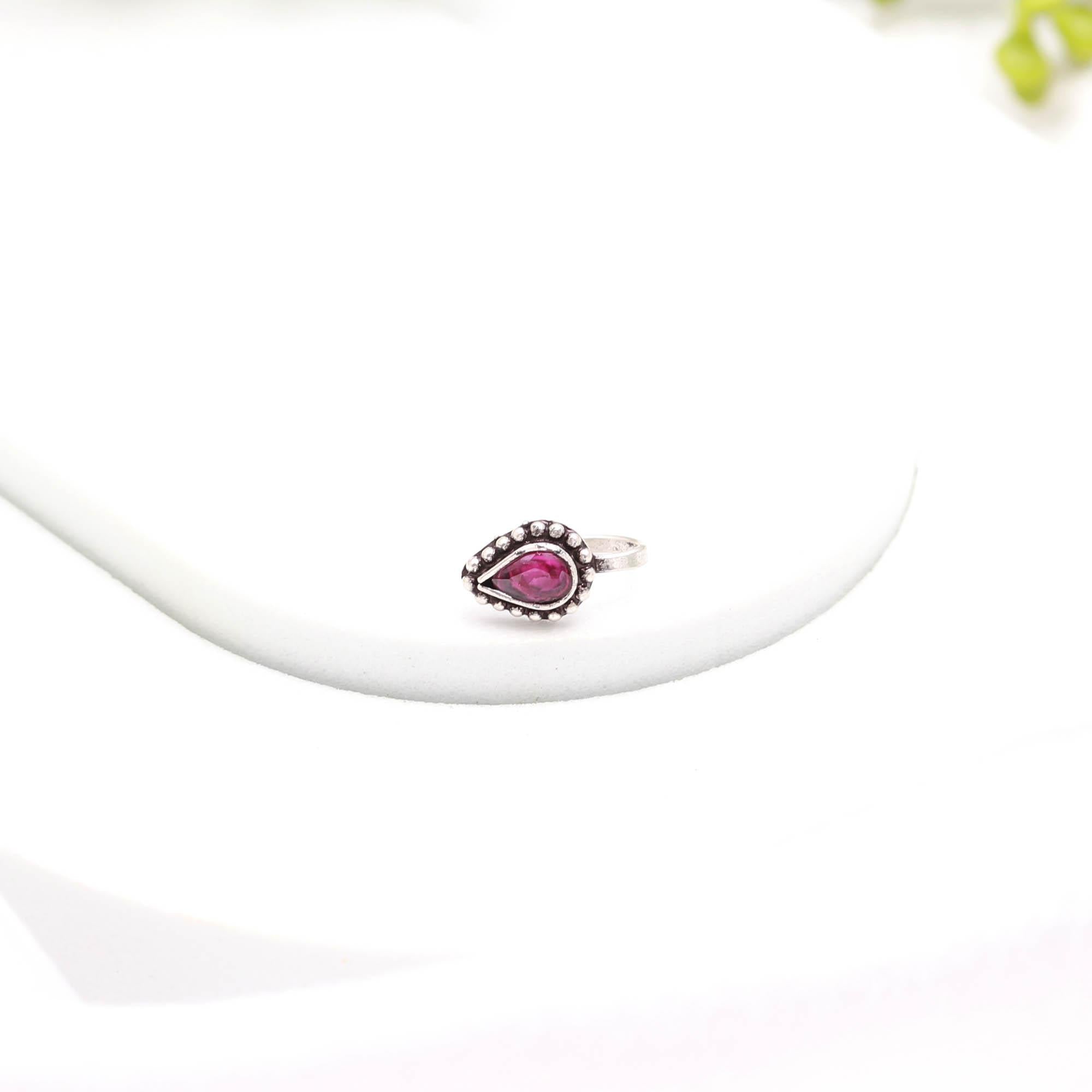 Tear Drop CZ Nose Pin – 925 Sterling Silver Oxidised Turkish Style