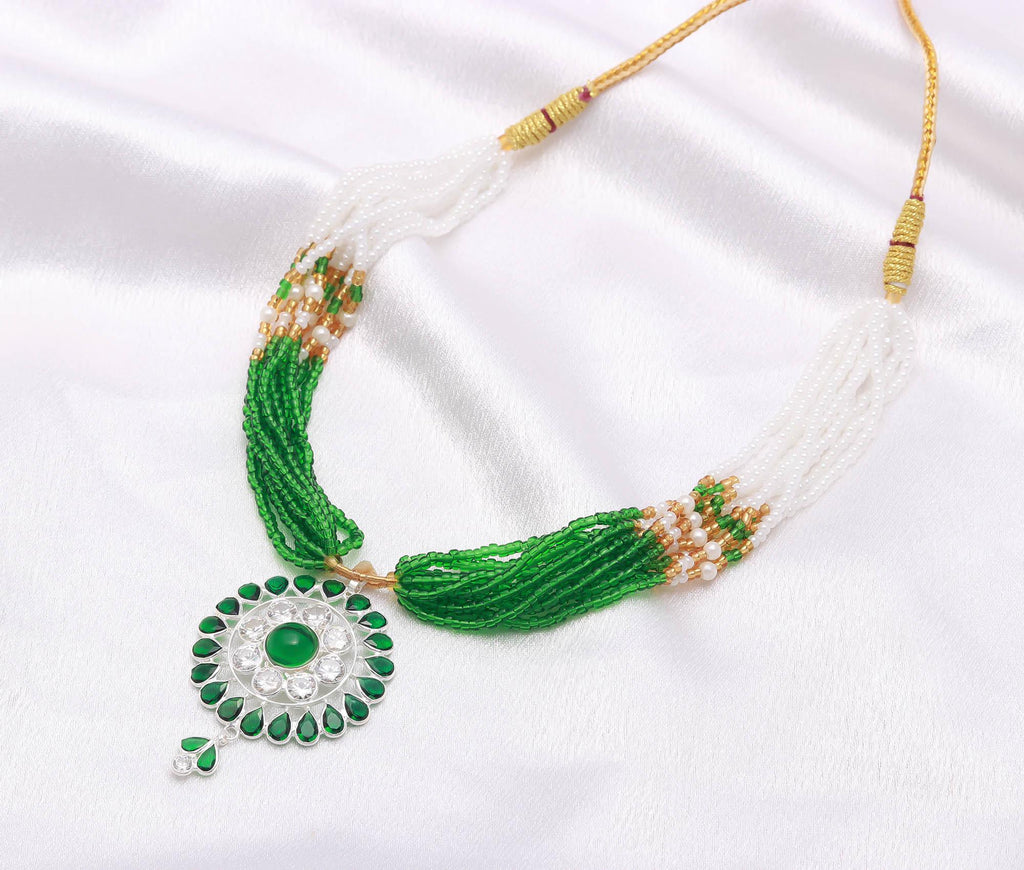 925 Silver Necklace with High-Grade CZ Stone & Modern Rhodium Touch Beads Chain