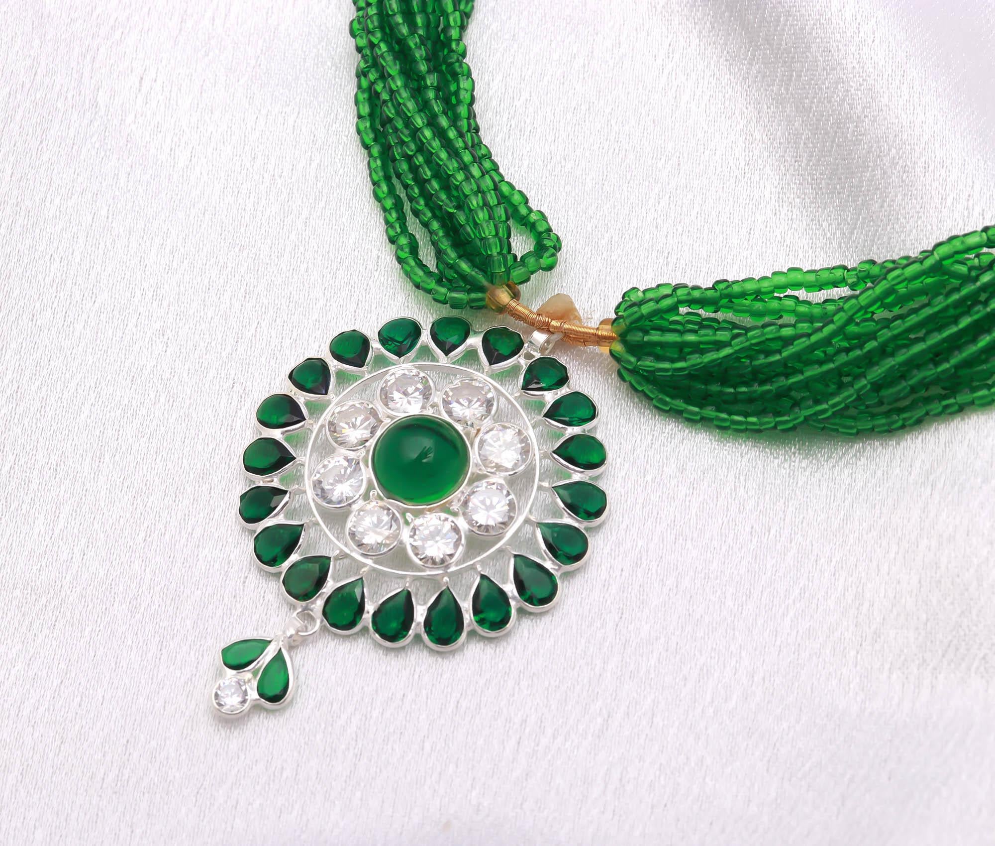 925 Silver Necklace with High-Grade CZ Stone & Modern Rhodium Touch Beads Chain