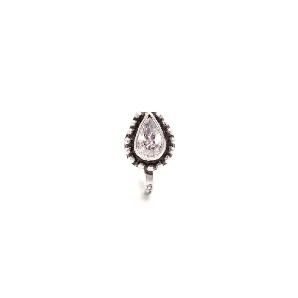 925 Silver CZ Tear Drop Nose Ring | Oxidised Turkish Look