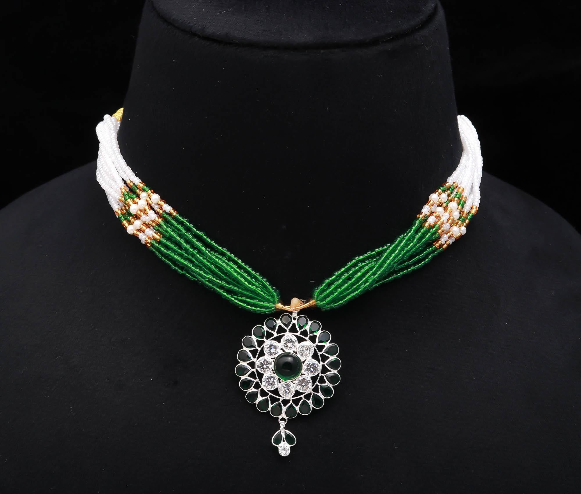 925 Silver Necklace with High-Grade CZ Stone & Modern Rhodium Touch Beads Chain