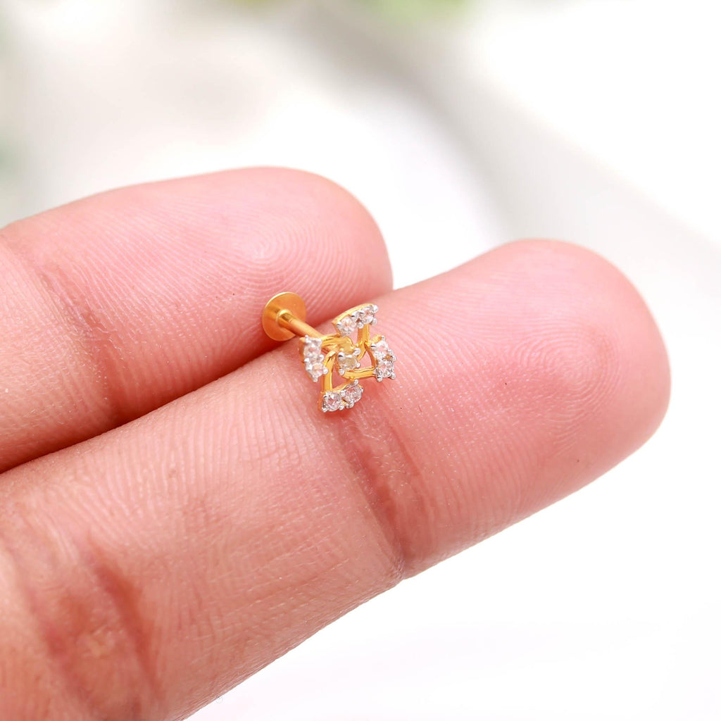 18KT Hallmarked Gold Nose Stud with Round Brilliant CZ Sparkling Daily Wear