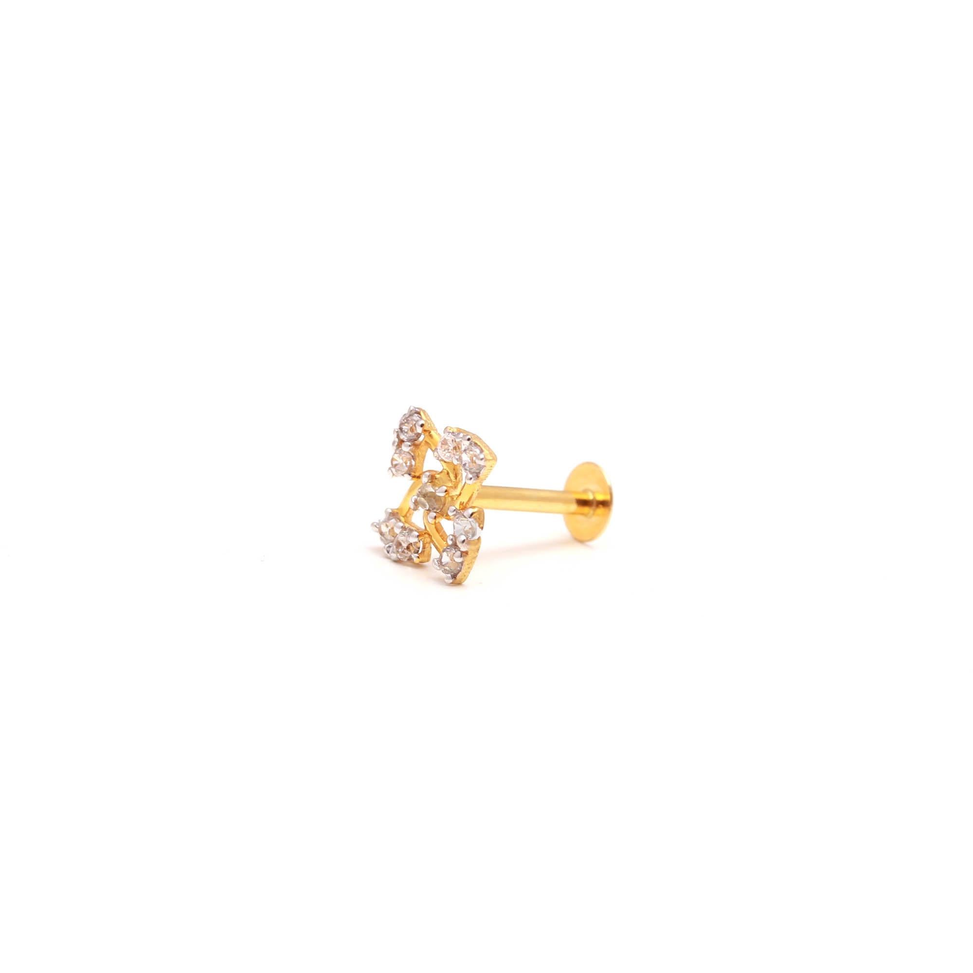 18KT Hallmarked Gold Nose Stud with Round Brilliant CZ Sparkling Daily Wear