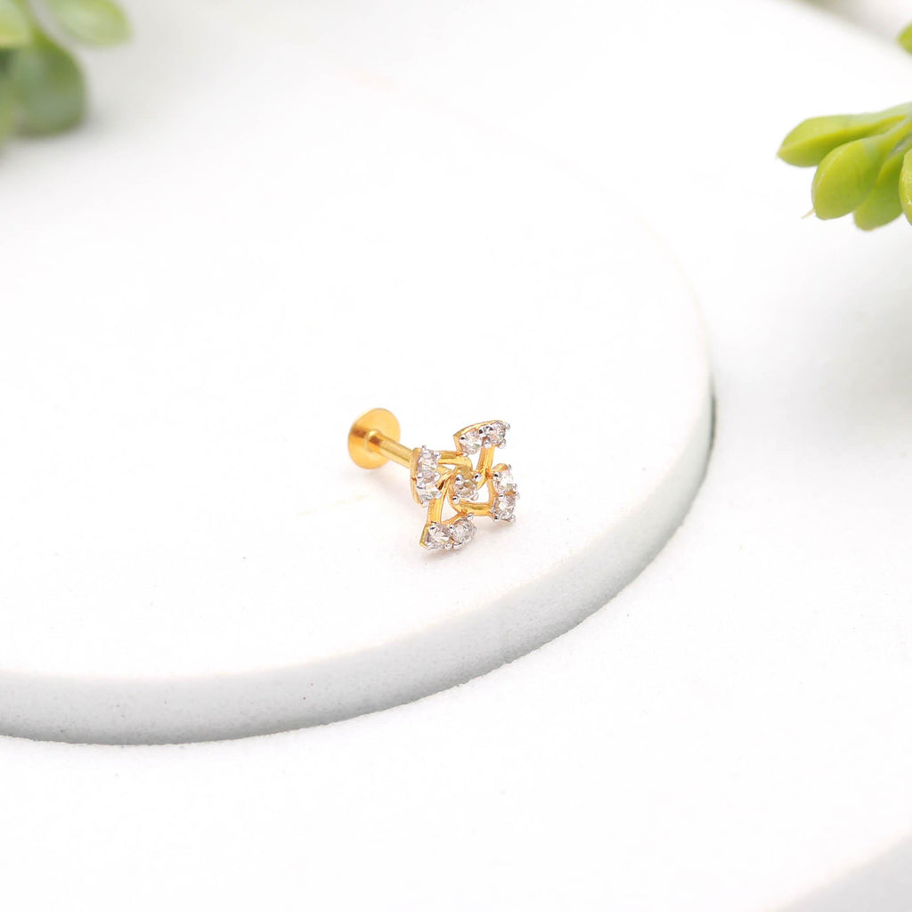 18KT Hallmarked Gold Nose Stud with Round Brilliant CZ Sparkling Daily Wear