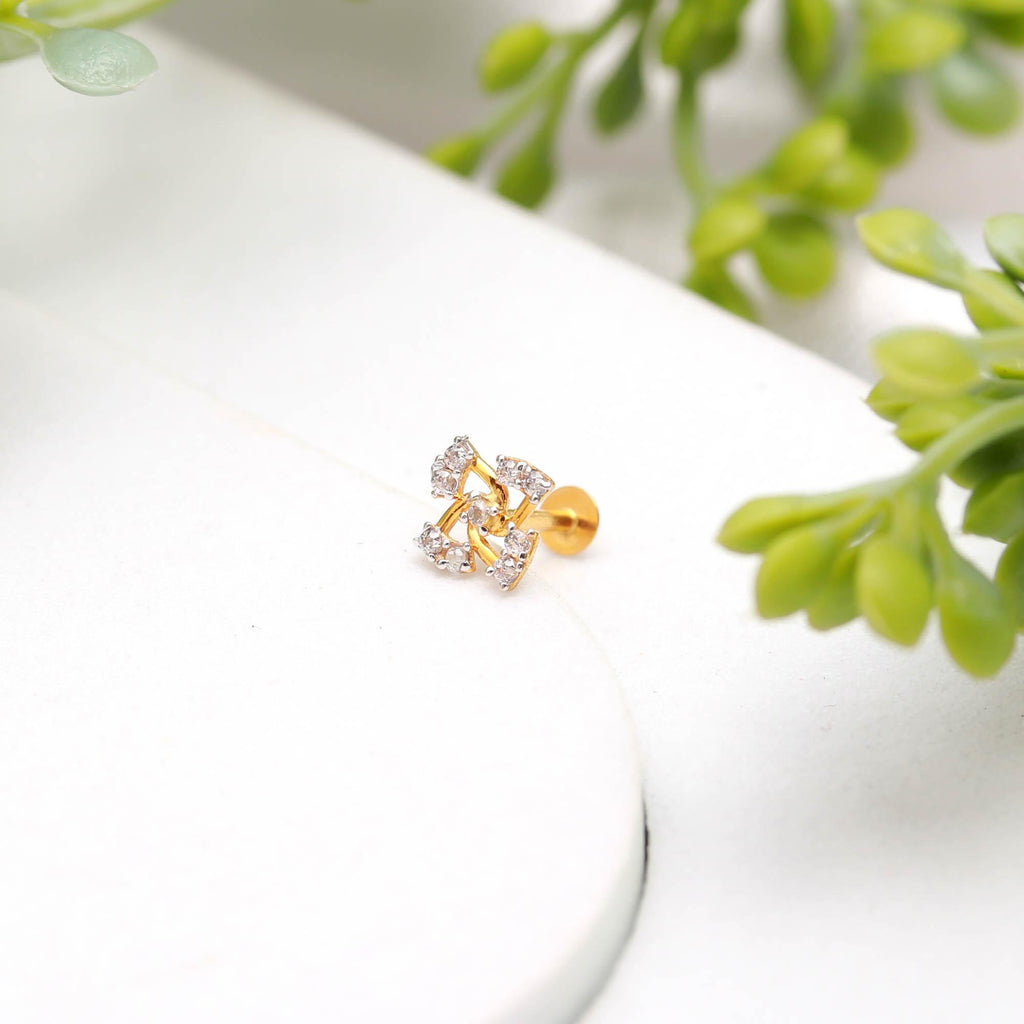 18KT Hallmarked Gold Nose Stud with Round Brilliant CZ Sparkling Daily Wear