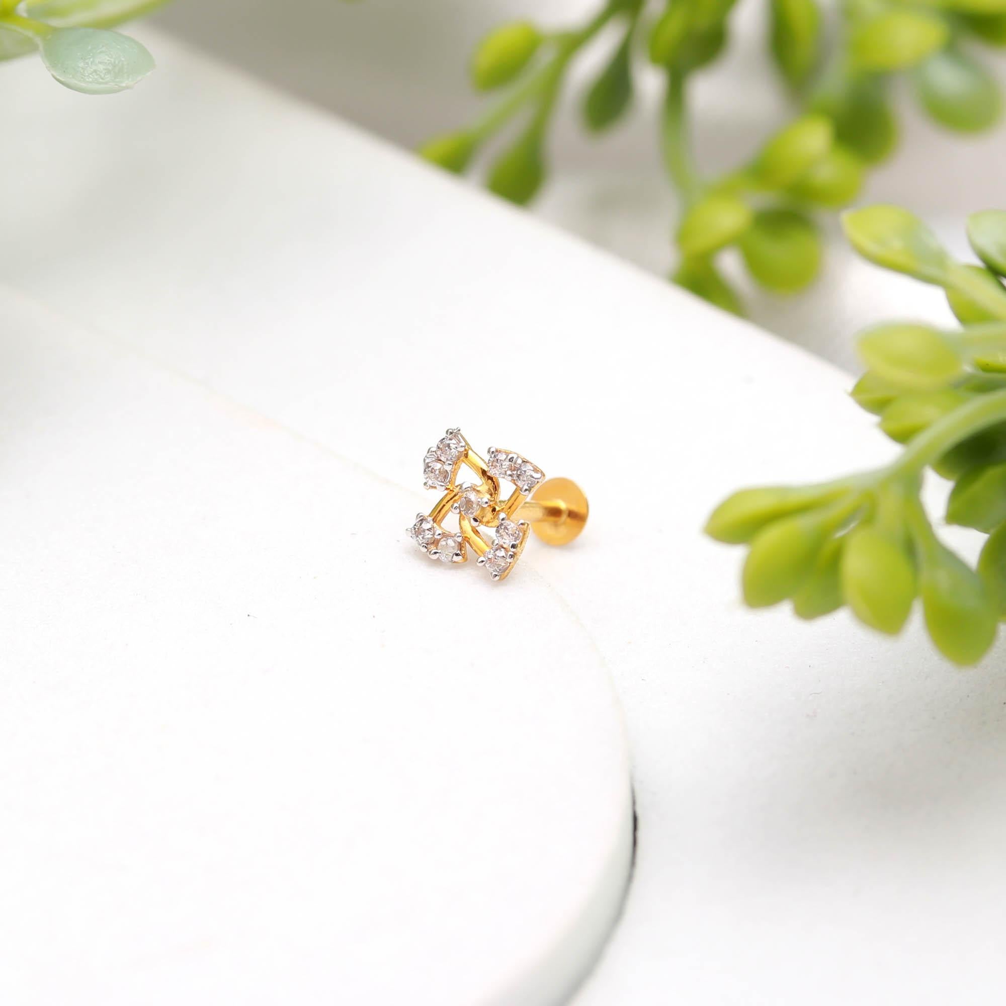 18KT Hallmarked Gold Nose Stud with Round Brilliant CZ Sparkling Daily Wear