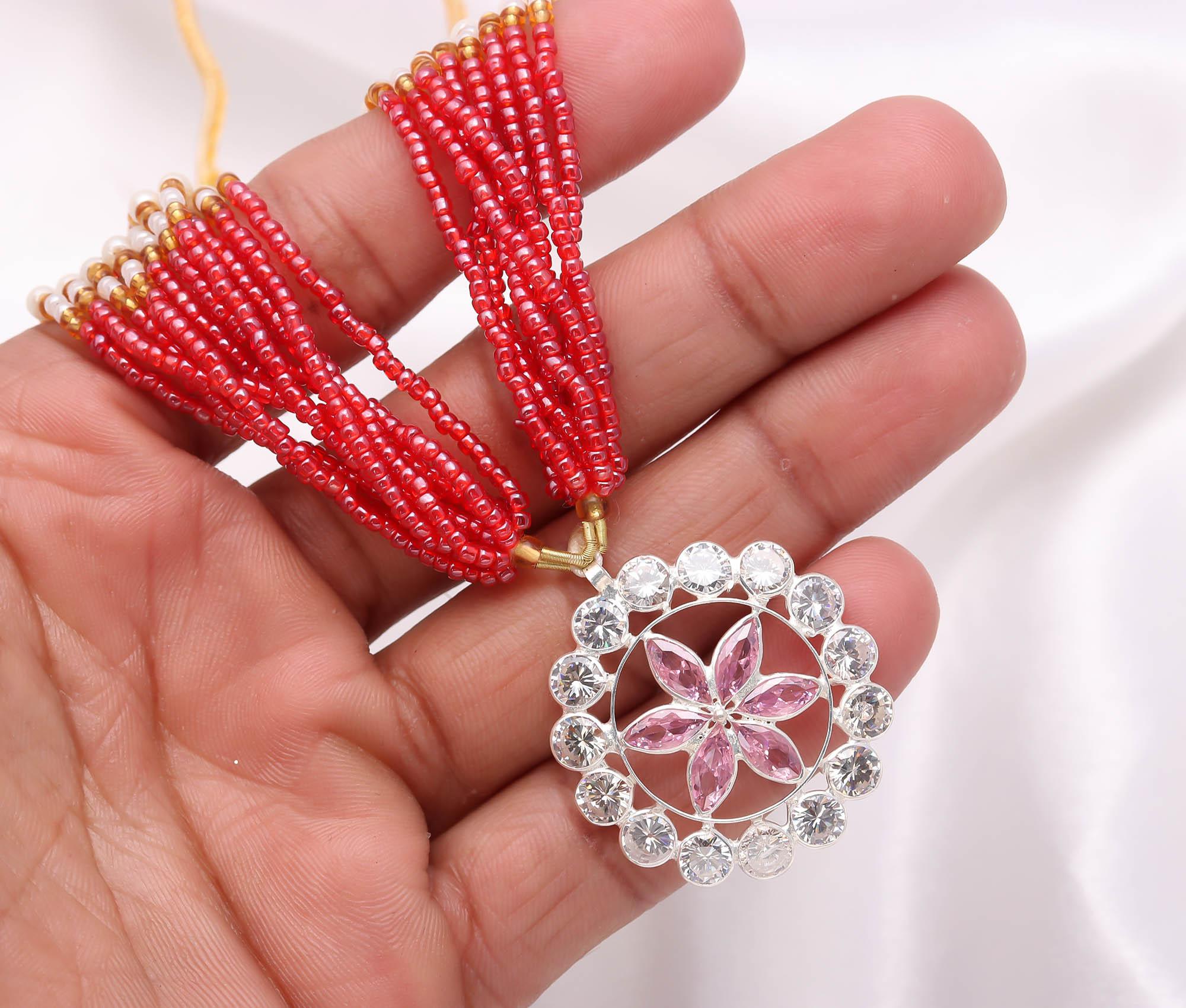 Shimmering CZ Stone Pendant Necklace with Rhodium Polish Wedding Wear