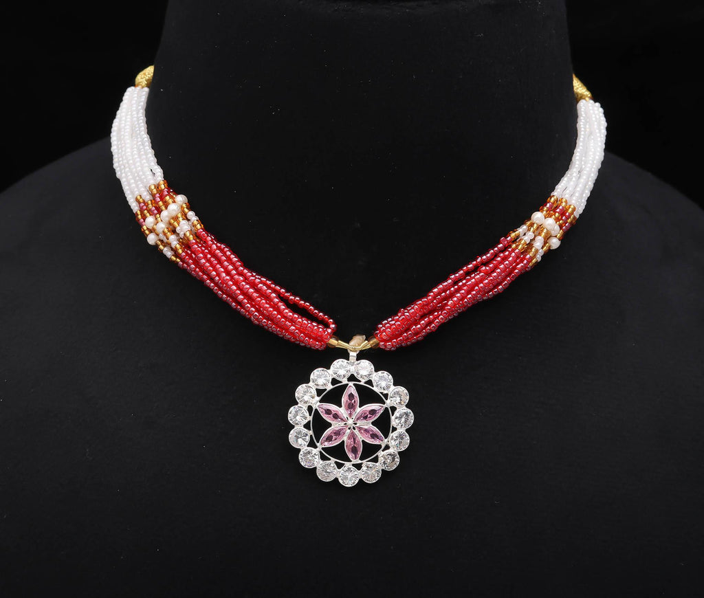 Shimmering CZ Stone Pendant Necklace with Rhodium Polish Wedding Wear