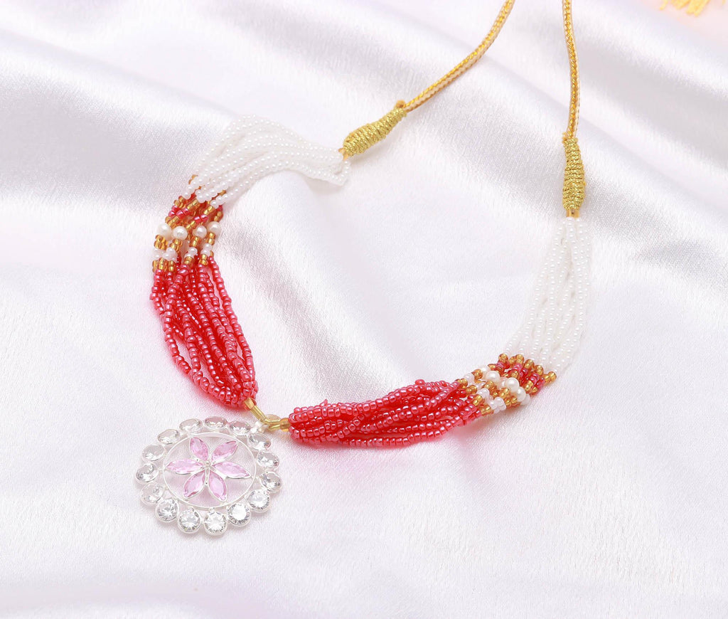 Shimmering CZ Stone Pendant Necklace with Rhodium Polish Wedding Wear