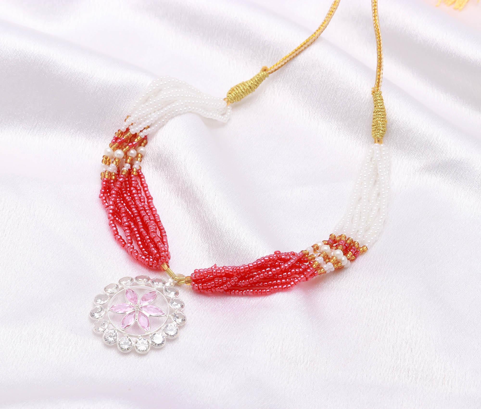 Shimmering CZ Stone Pendant Necklace with Rhodium Polish Wedding Wear