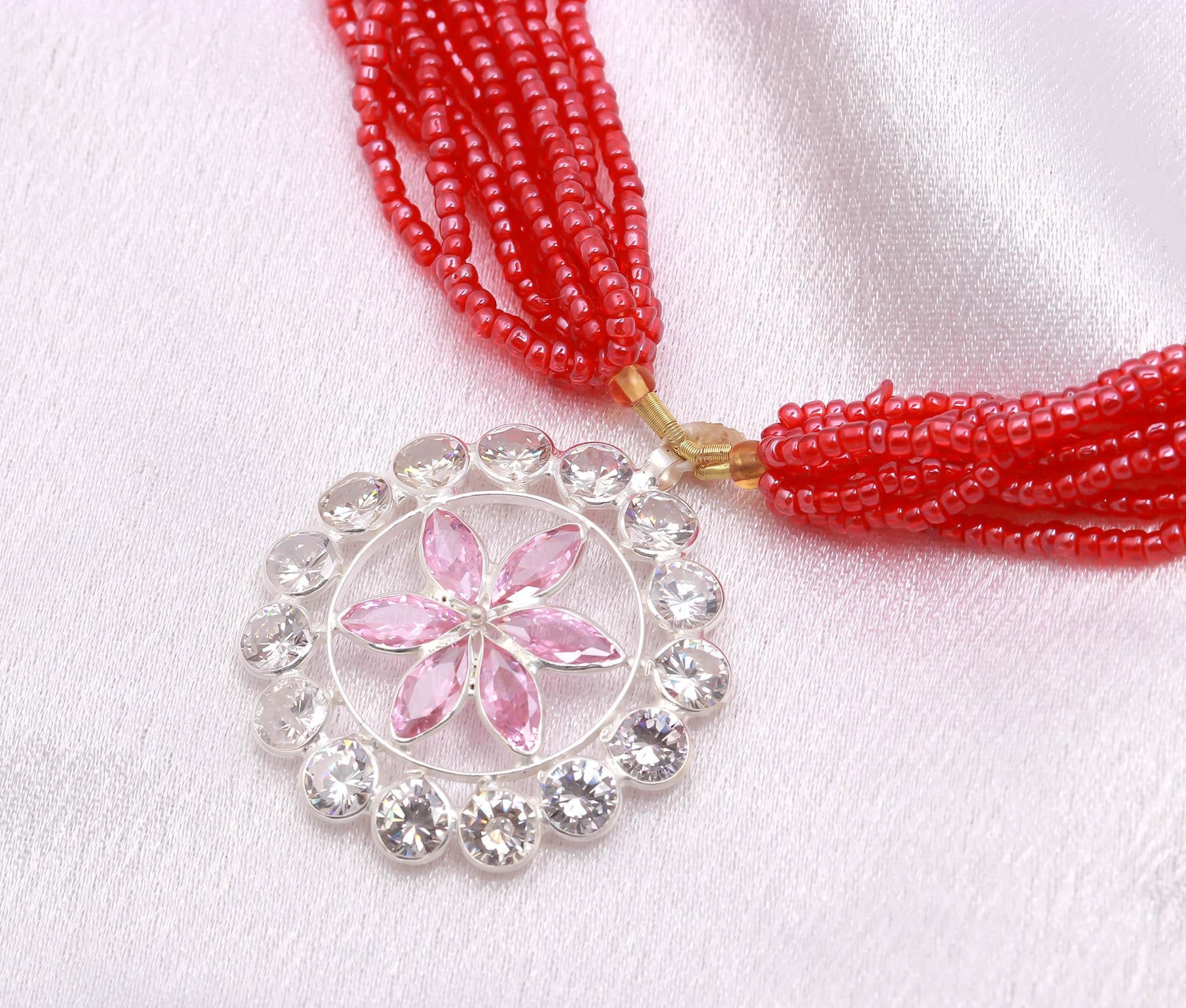 Shimmering CZ Stone Pendant Necklace with Rhodium Polish Wedding Wear