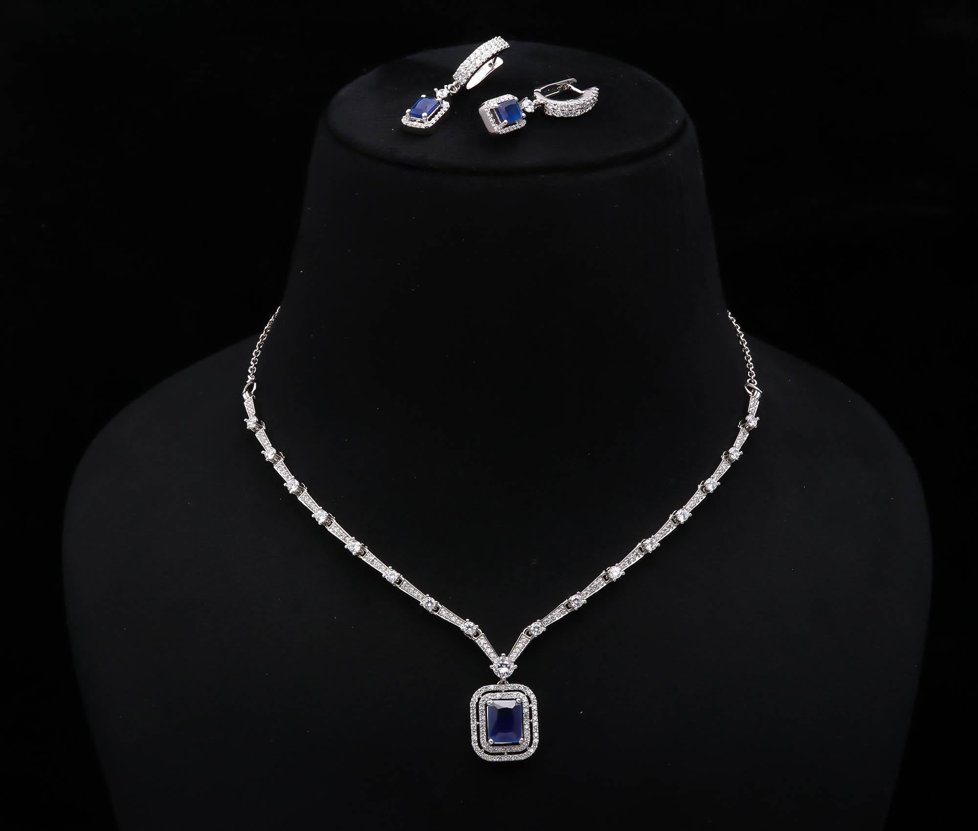 925 Sterling Silver CZ Stone Necklace & Earring Set with Rhodium Finish Minimalist Jewellery