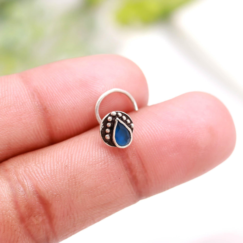 Oxidised Turkish Nose Ring | Tear Drop CZ 925 Silver