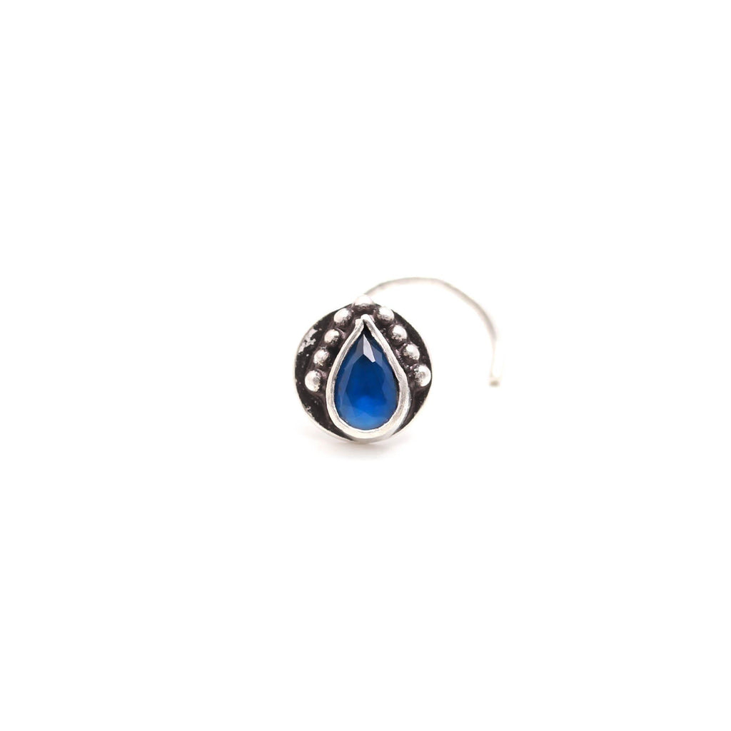 Oxidised Turkish Nose Ring | Tear Drop CZ 925 Silver