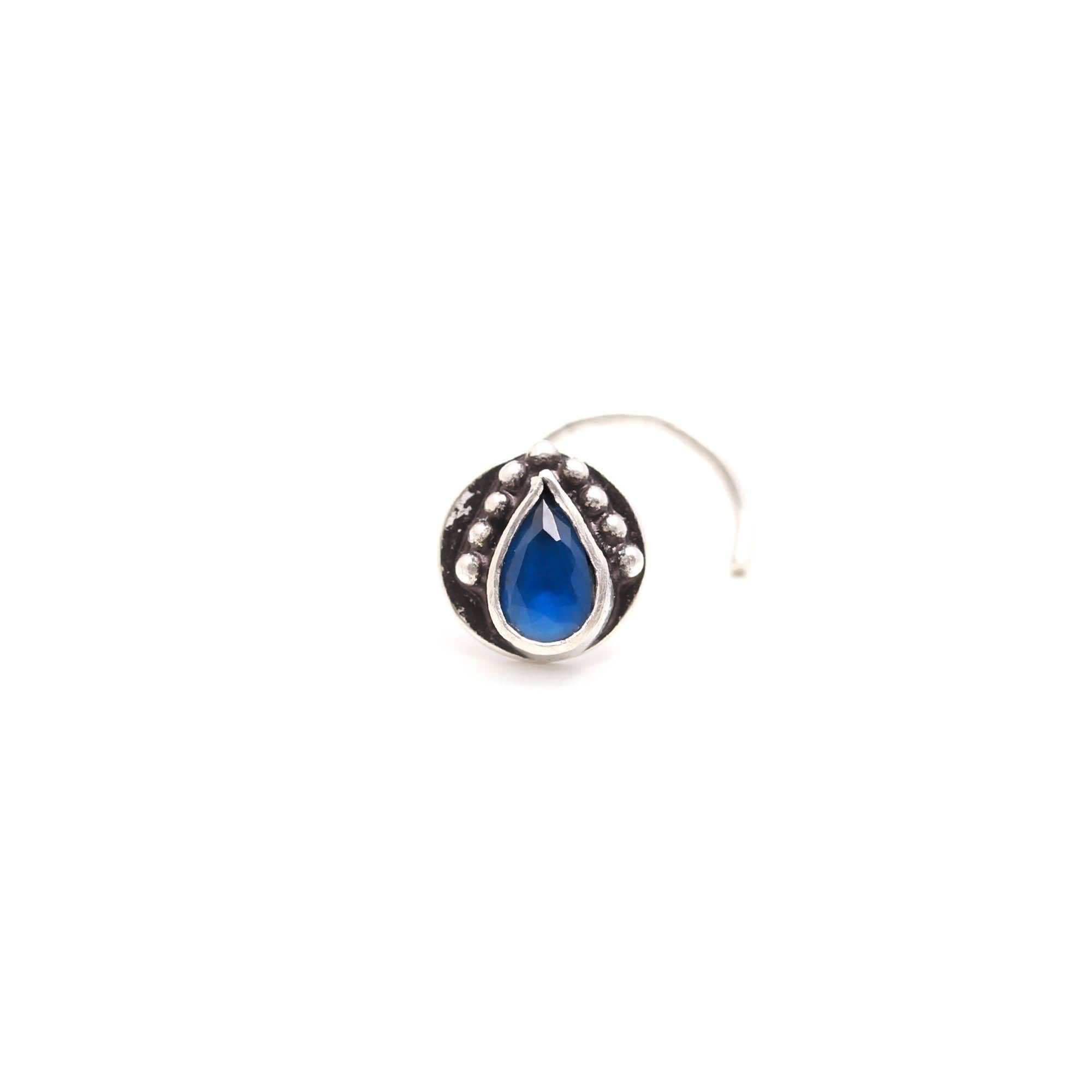 Oxidised Turkish Nose Ring | Tear Drop CZ 925 Silver