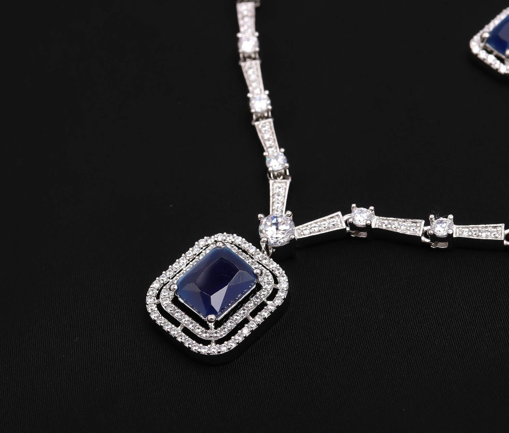 925 Sterling Silver CZ Stone Necklace & Earring Set with Rhodium Finish Minimalist Jewellery