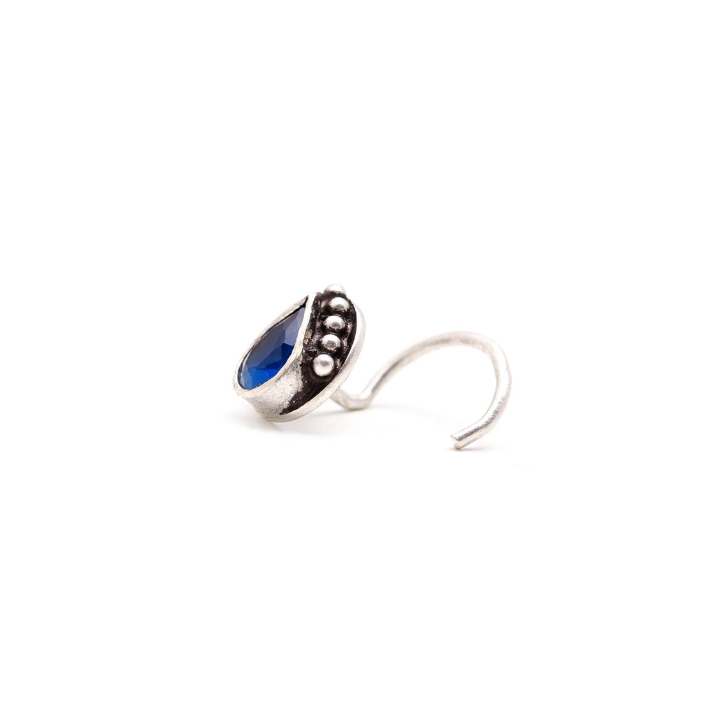 Oxidised Turkish Nose Ring | Tear Drop CZ 925 Silver