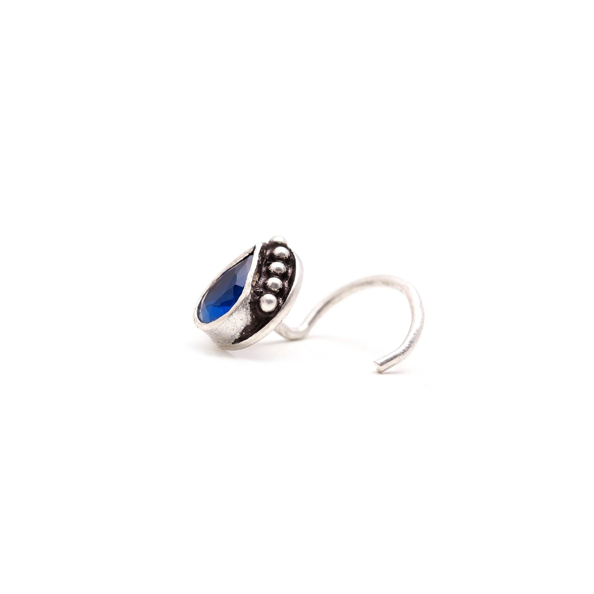 Oxidised Turkish Nose Ring | Tear Drop CZ 925 Silver